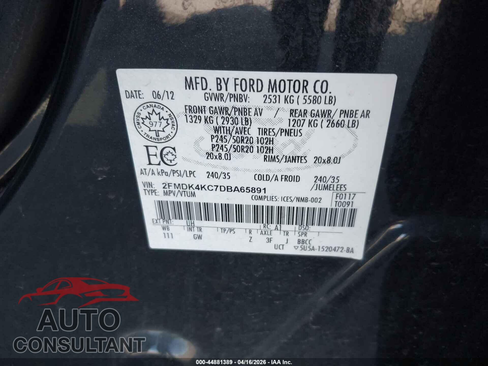 FORD EDGE 2013 - 2FMDK4KC7DBA65891