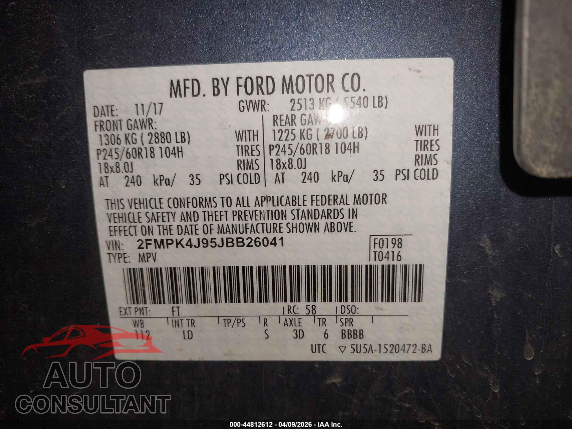 FORD EDGE 2018 - 2FMPK4J95JBB26041
