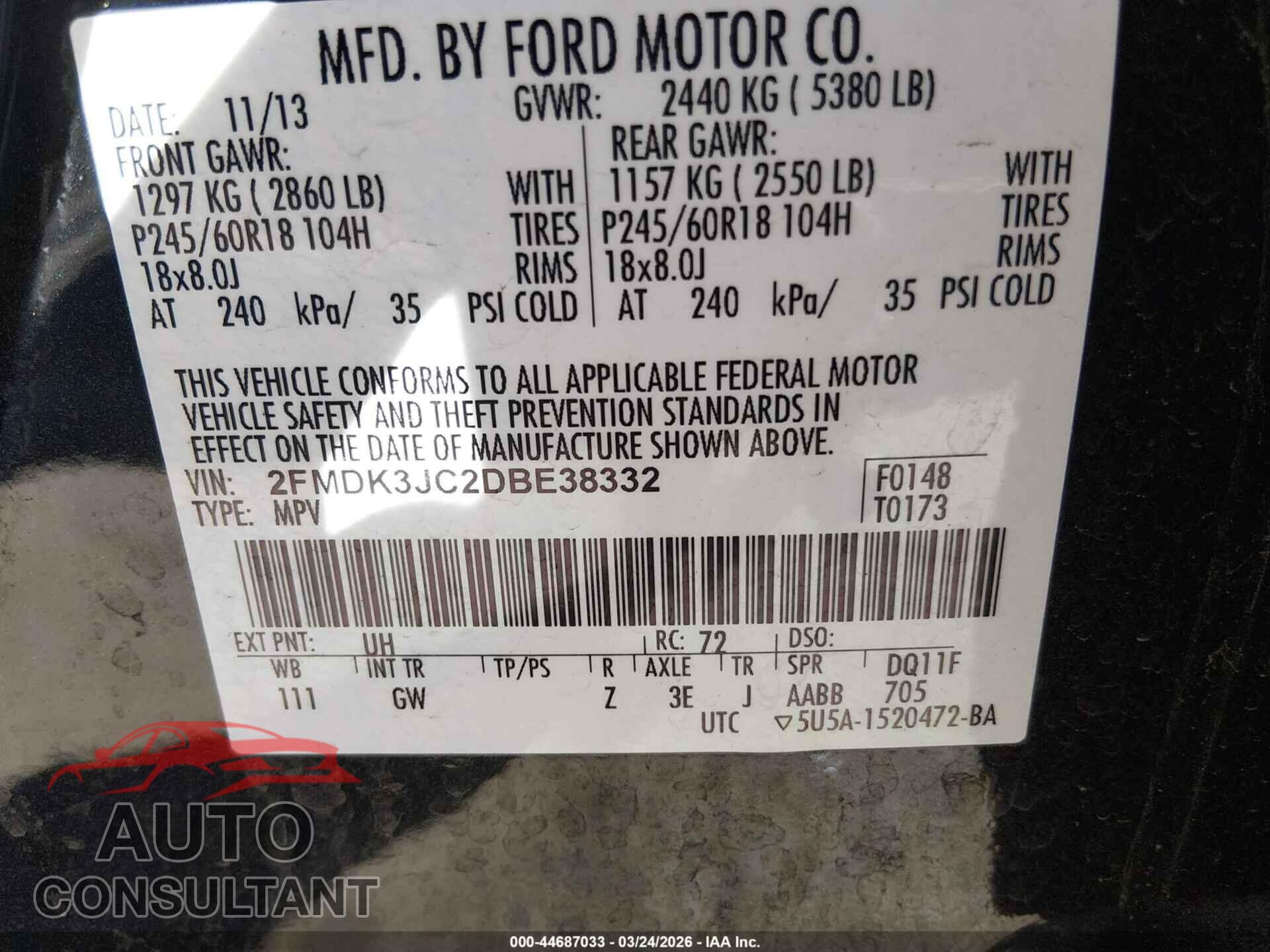 FORD EDGE 2013 - 2FMDK3JC2DBE38332