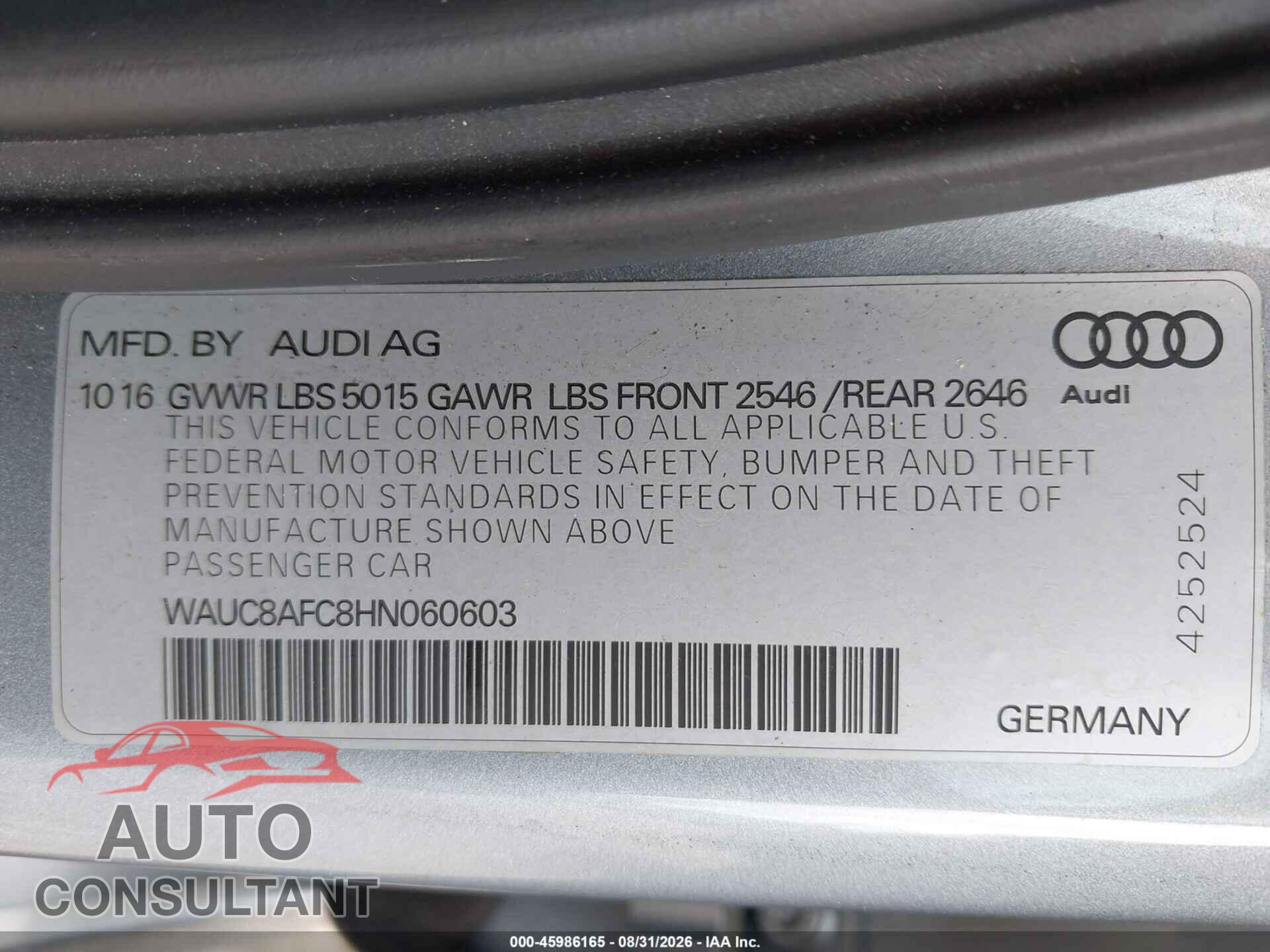 AUDI A6 2017 - WAUC8AFC8HN060603