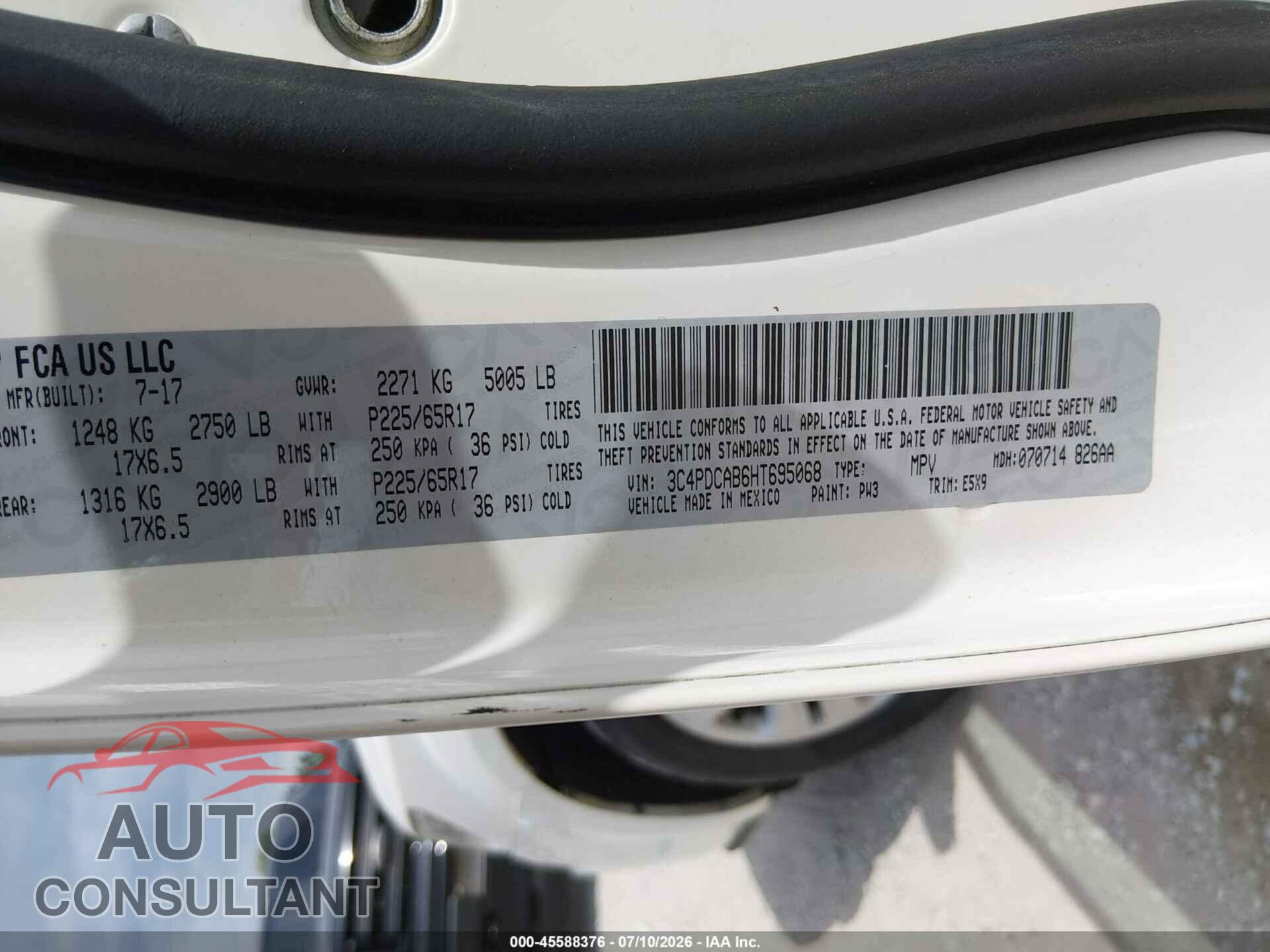 DODGE JOURNEY 2017 - 3C4PDCAB6HT695068