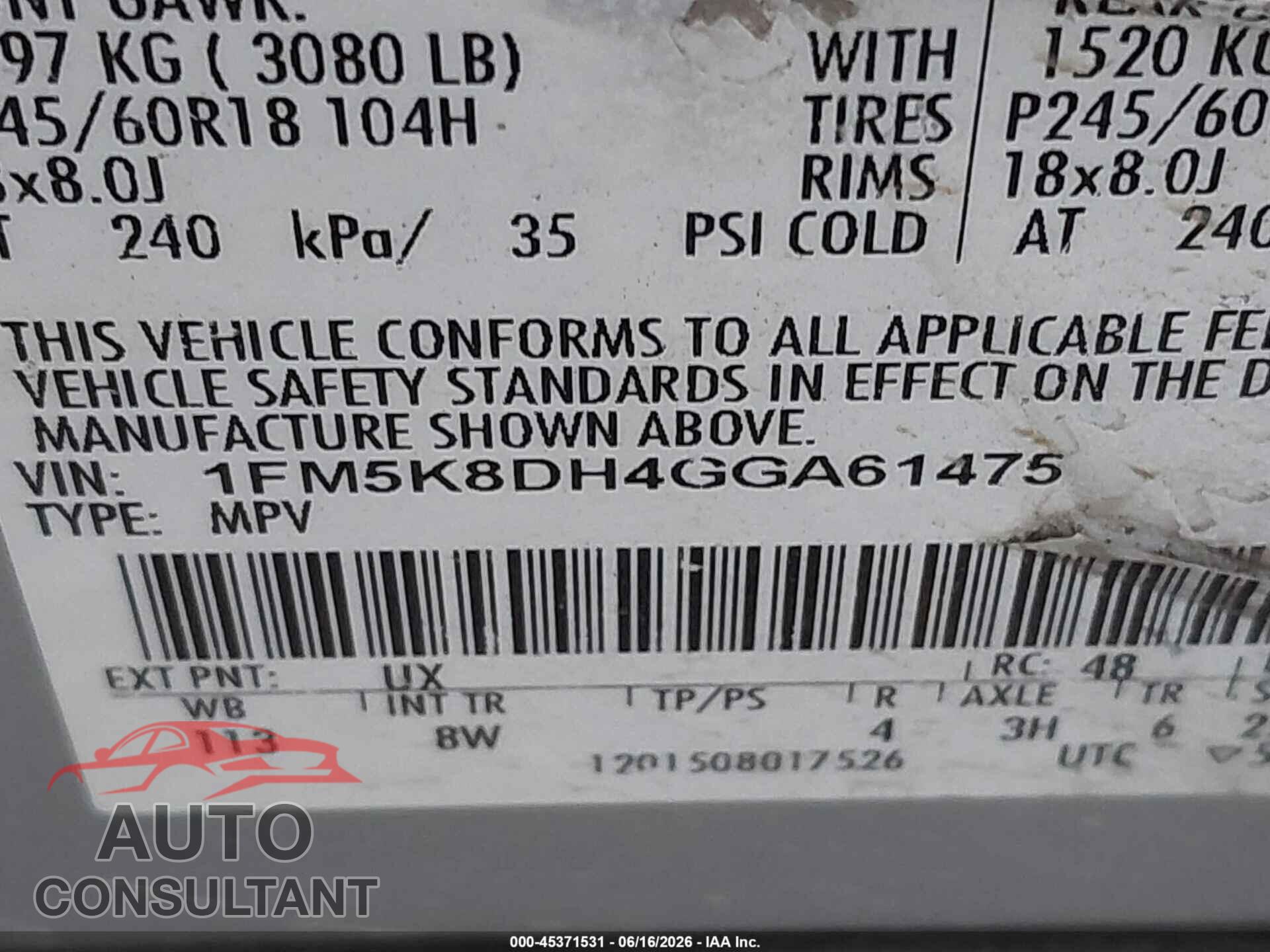 FORD EXPLORER 2016 - 1FM5K8DH4GGA61475