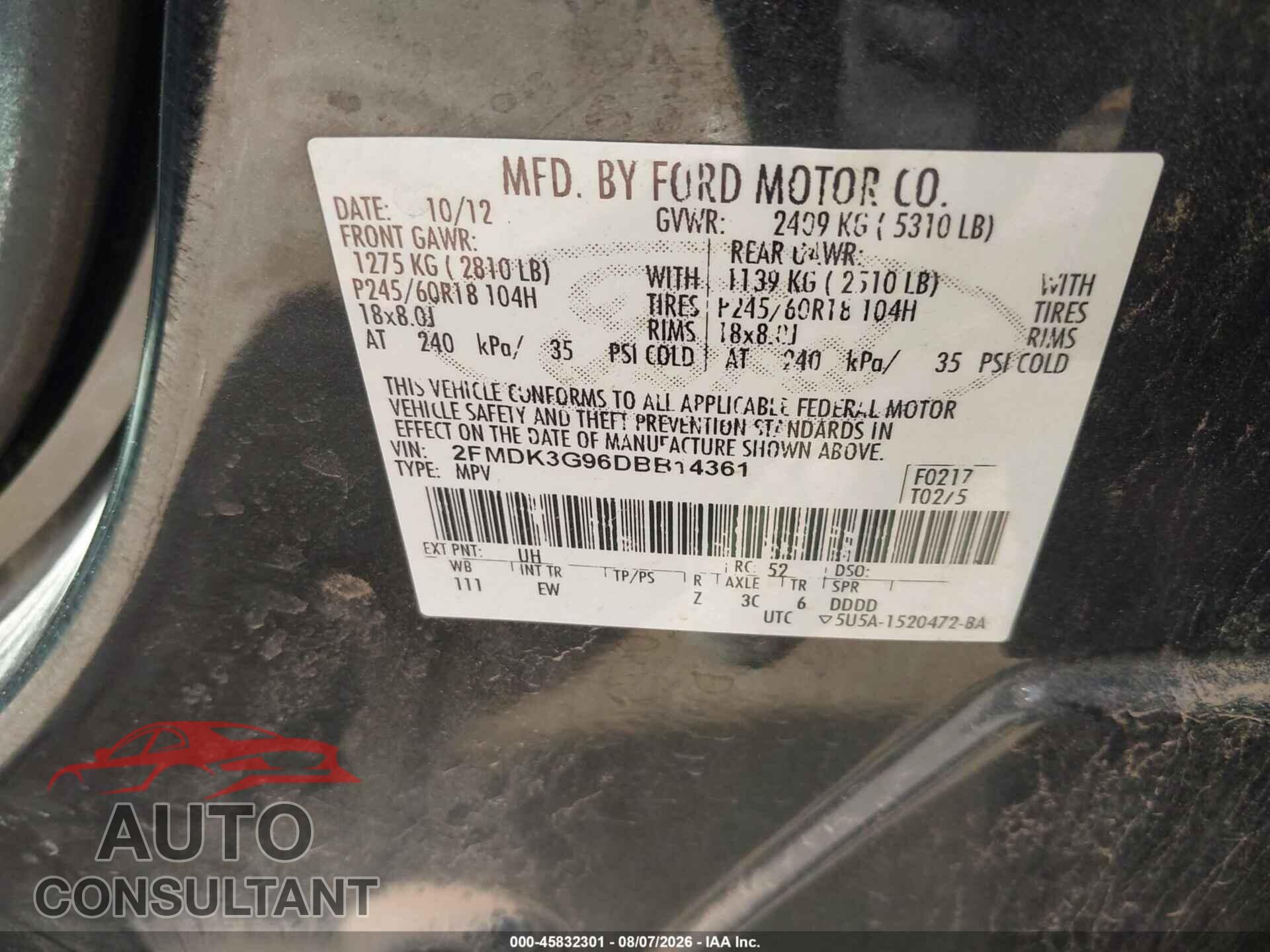 FORD EDGE 2013 - 2FMDK3G96DBB14361