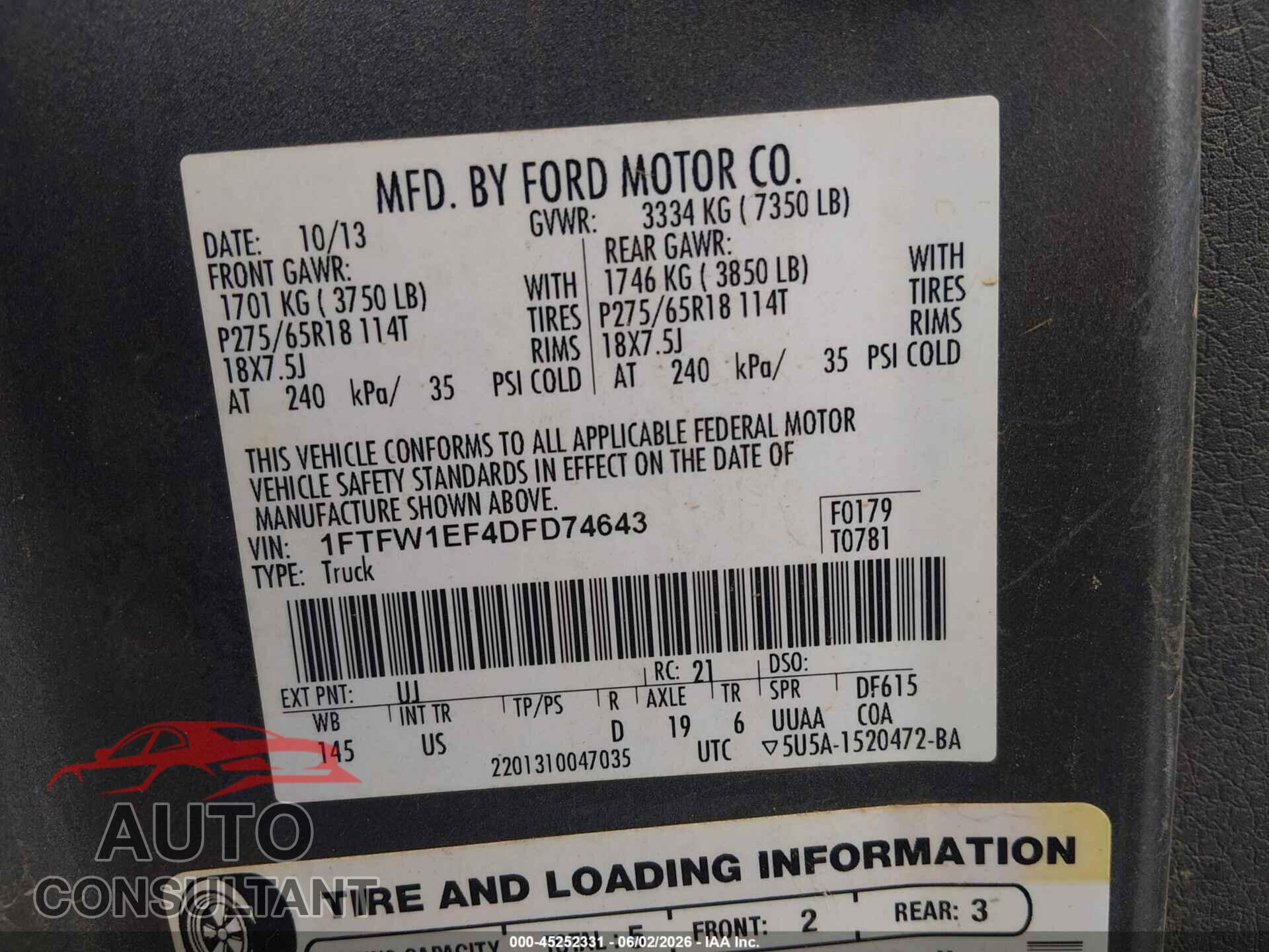 FORD F-150 2013 - 1FTFW1EF4DFD74643