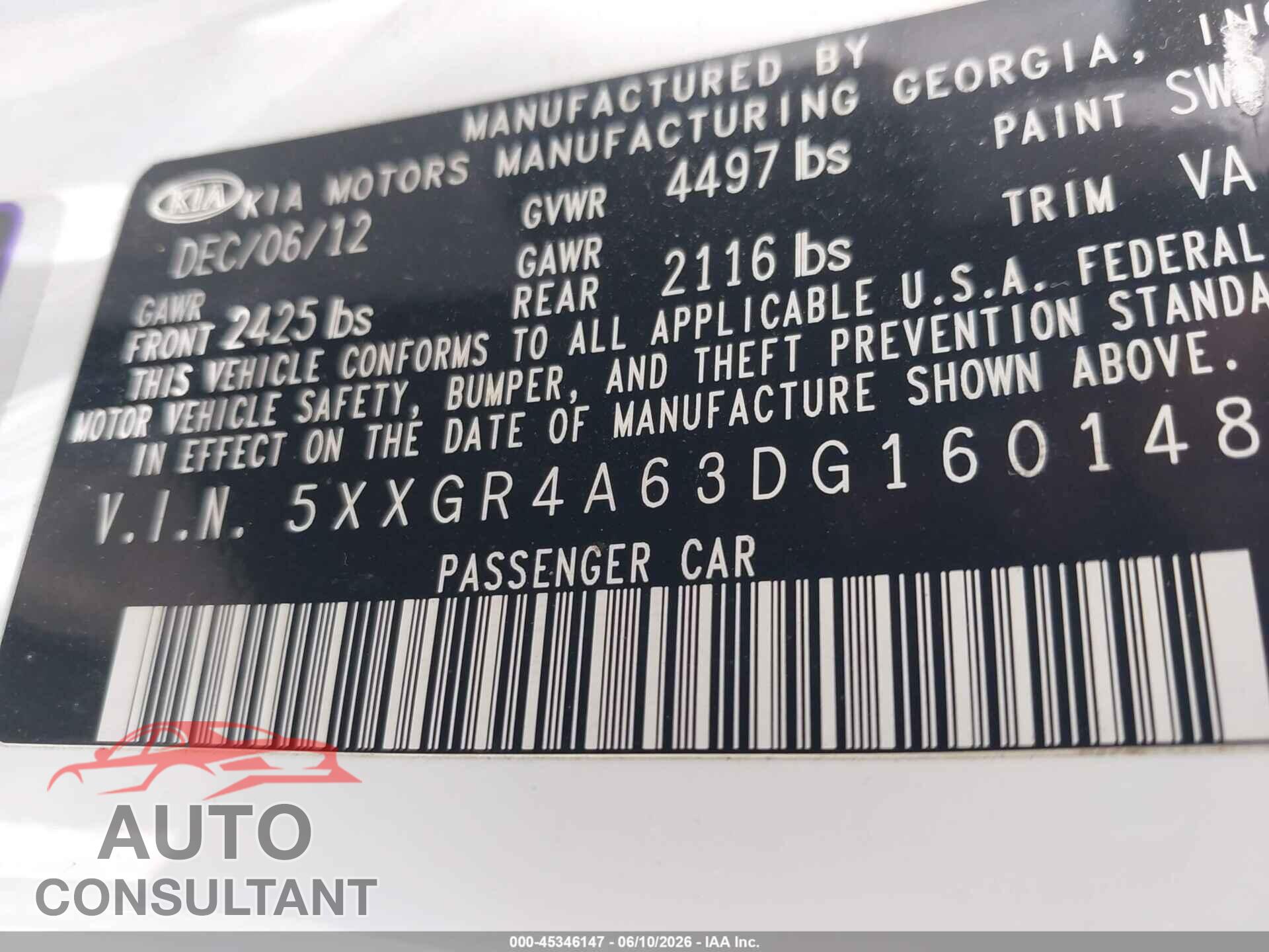 KIA OPTIMA 2013 - 5XXGR4A63DG160148
