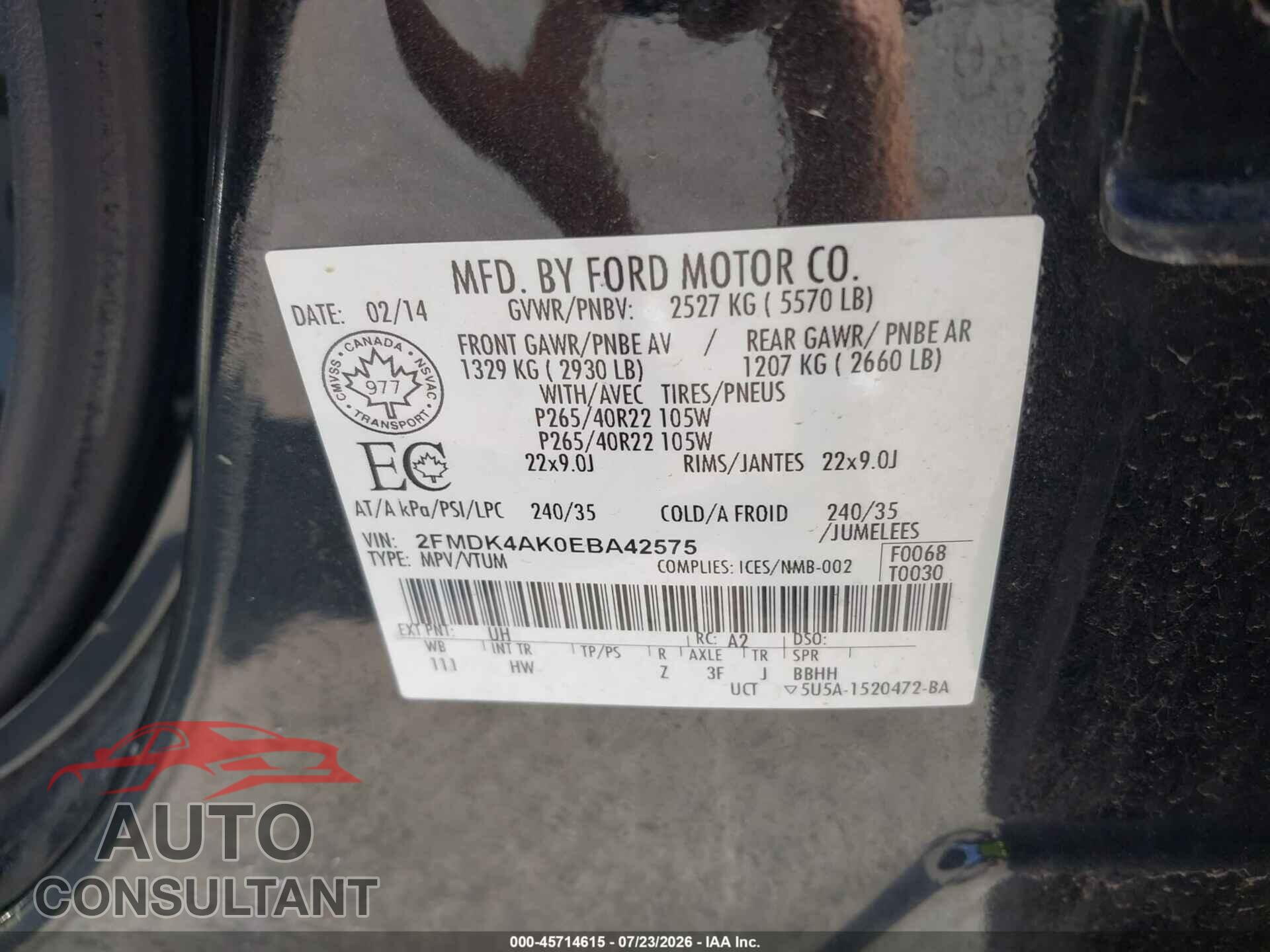FORD EDGE 2014 - 2FMDK4AK0EBA42575