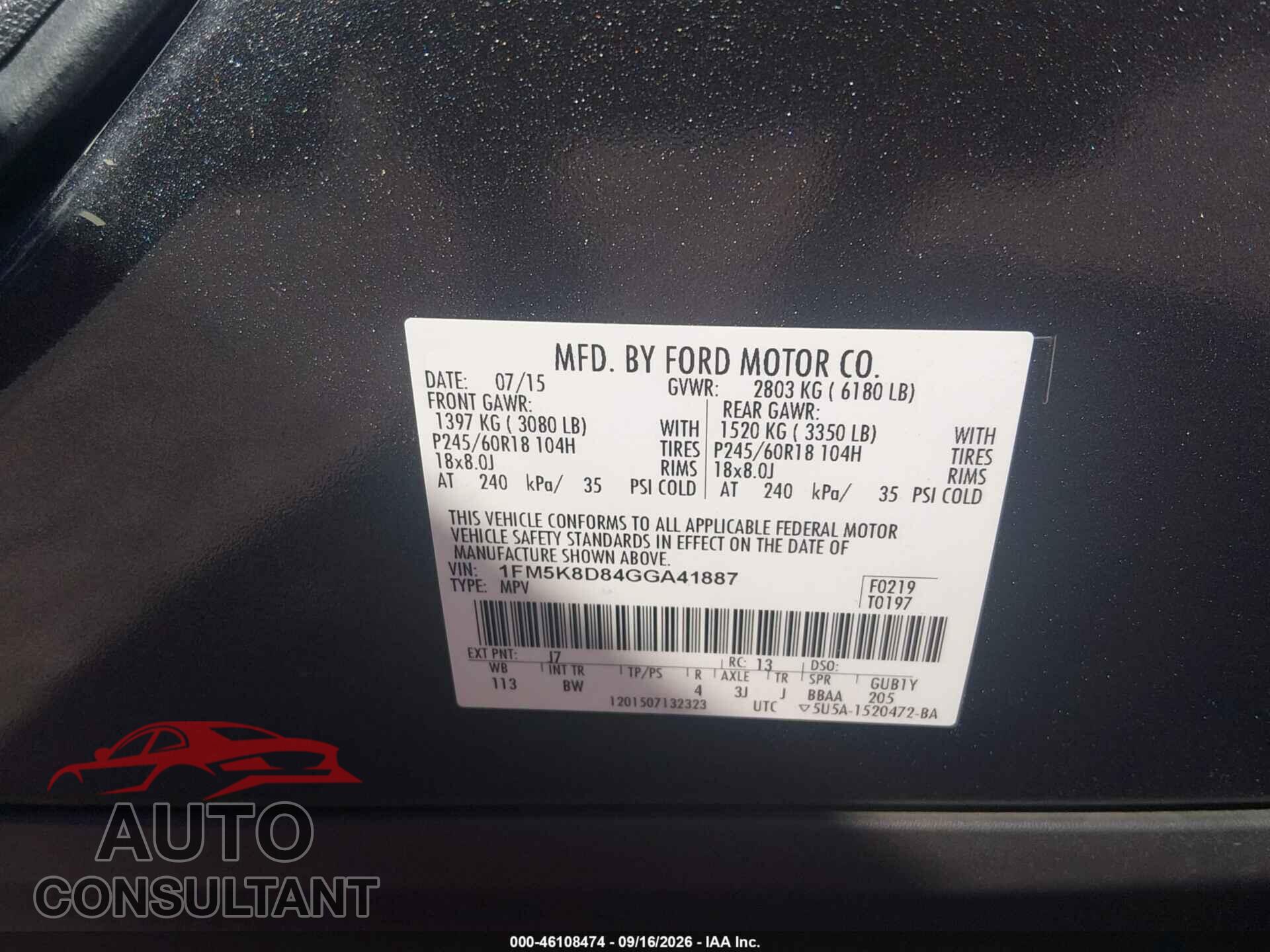 FORD EXPLORER 2016 - 1FM5K8D84GGA41887