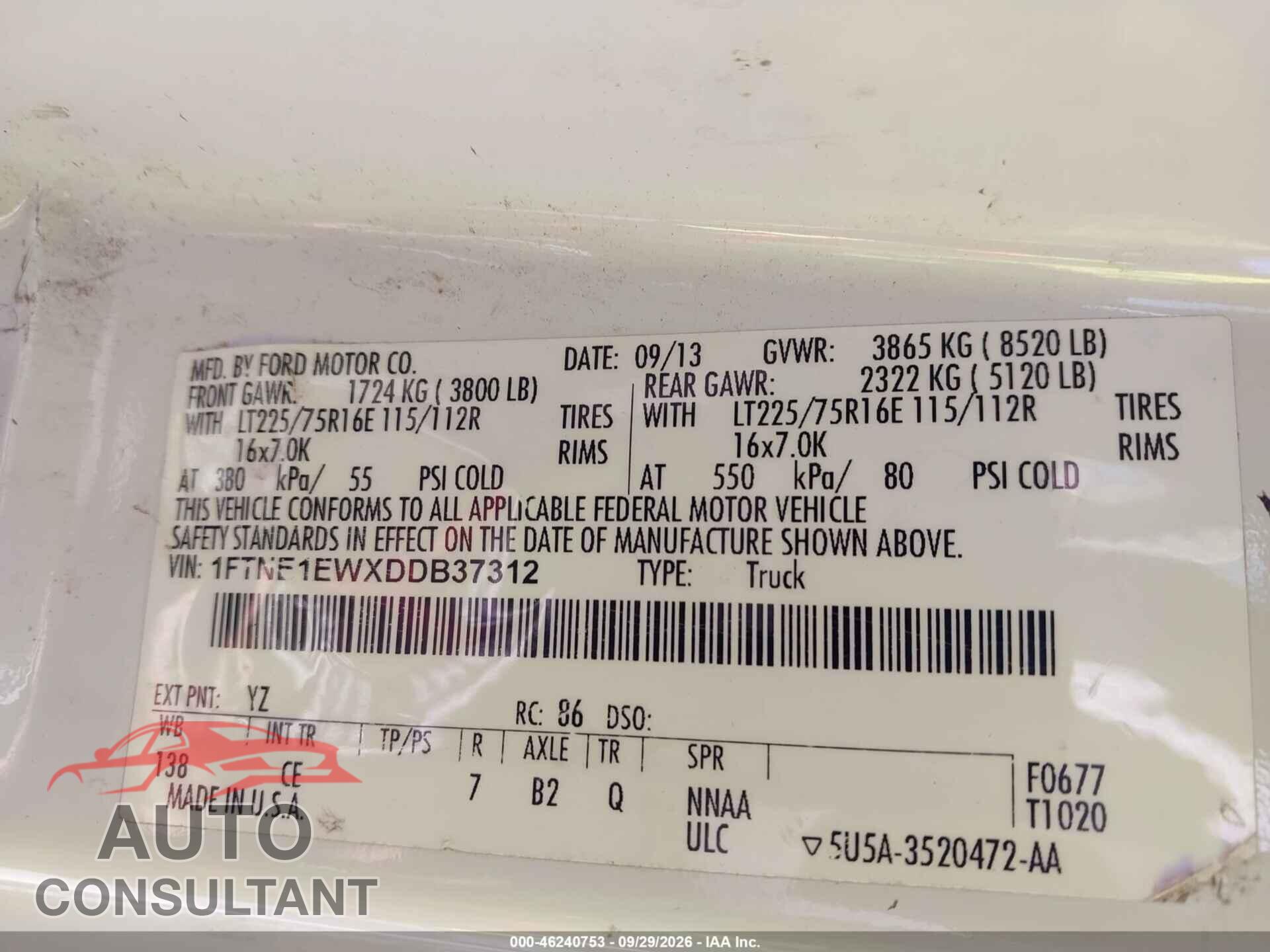 FORD E-150 2013 - 1FTNE1EWXDDB37312