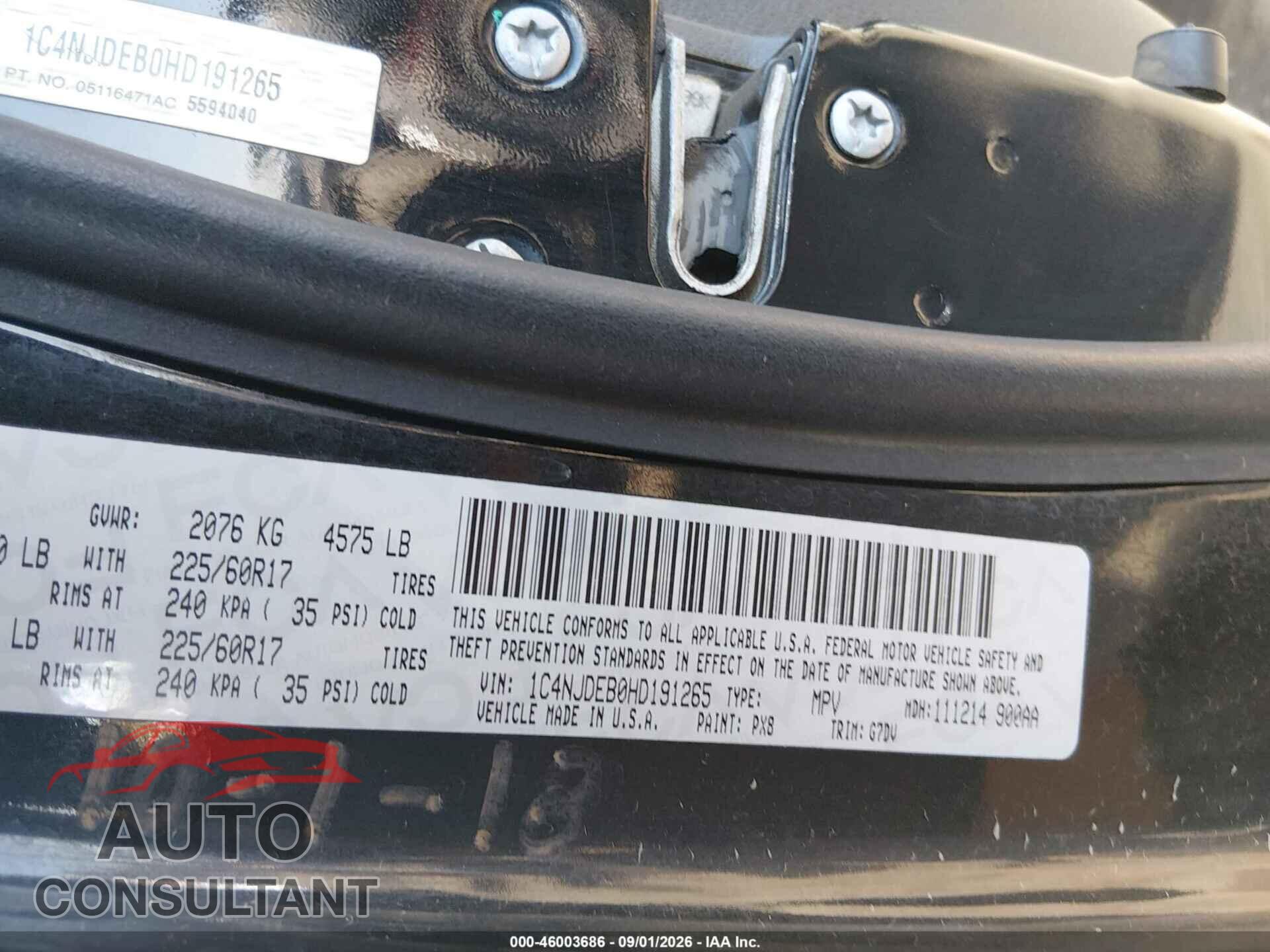 JEEP COMPASS 2017 - 1C4NJDEB0HD191265