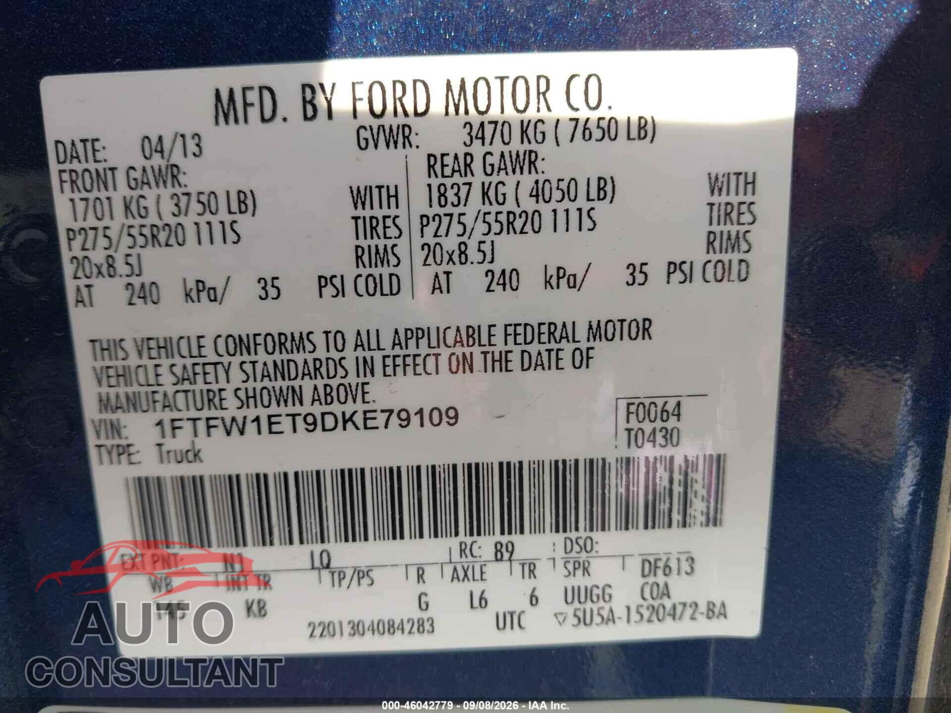 FORD F-150 2013 - 1FTFW1ET9DKE79109