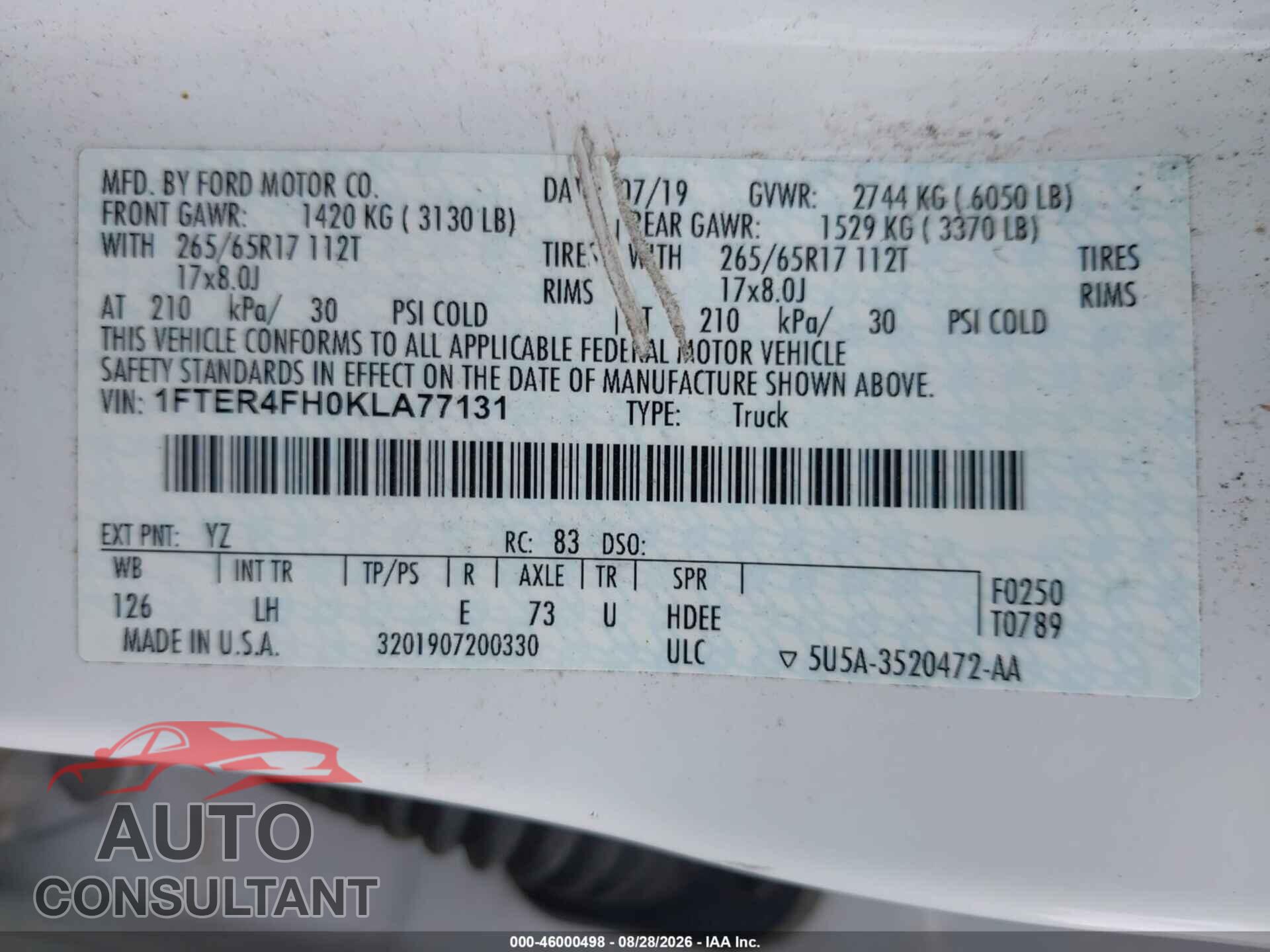 FORD RANGER 2019 - 1FTER4FH0KLA77131