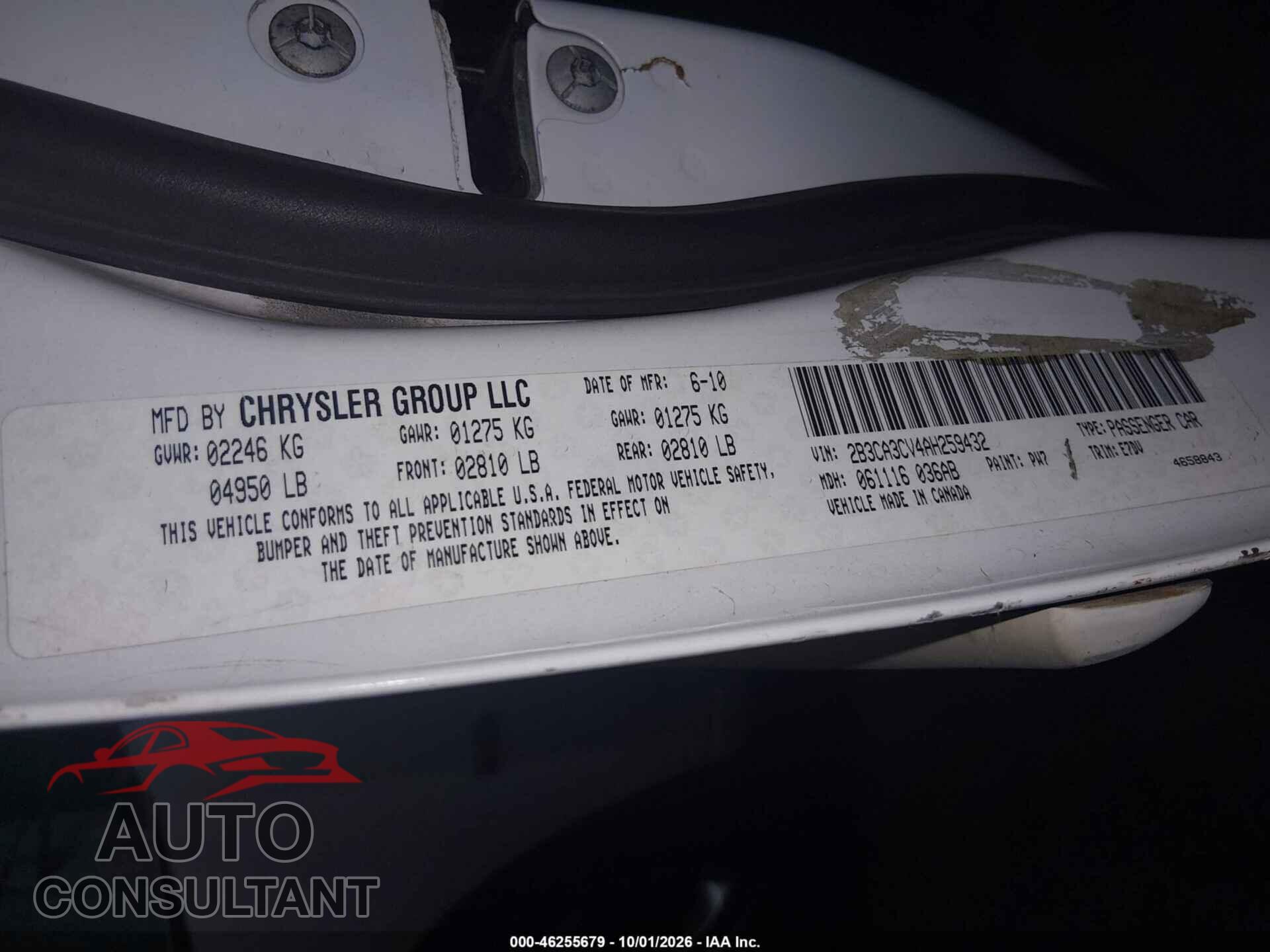 DODGE CHARGER 2010 - 2B3CA3CV4AH259432