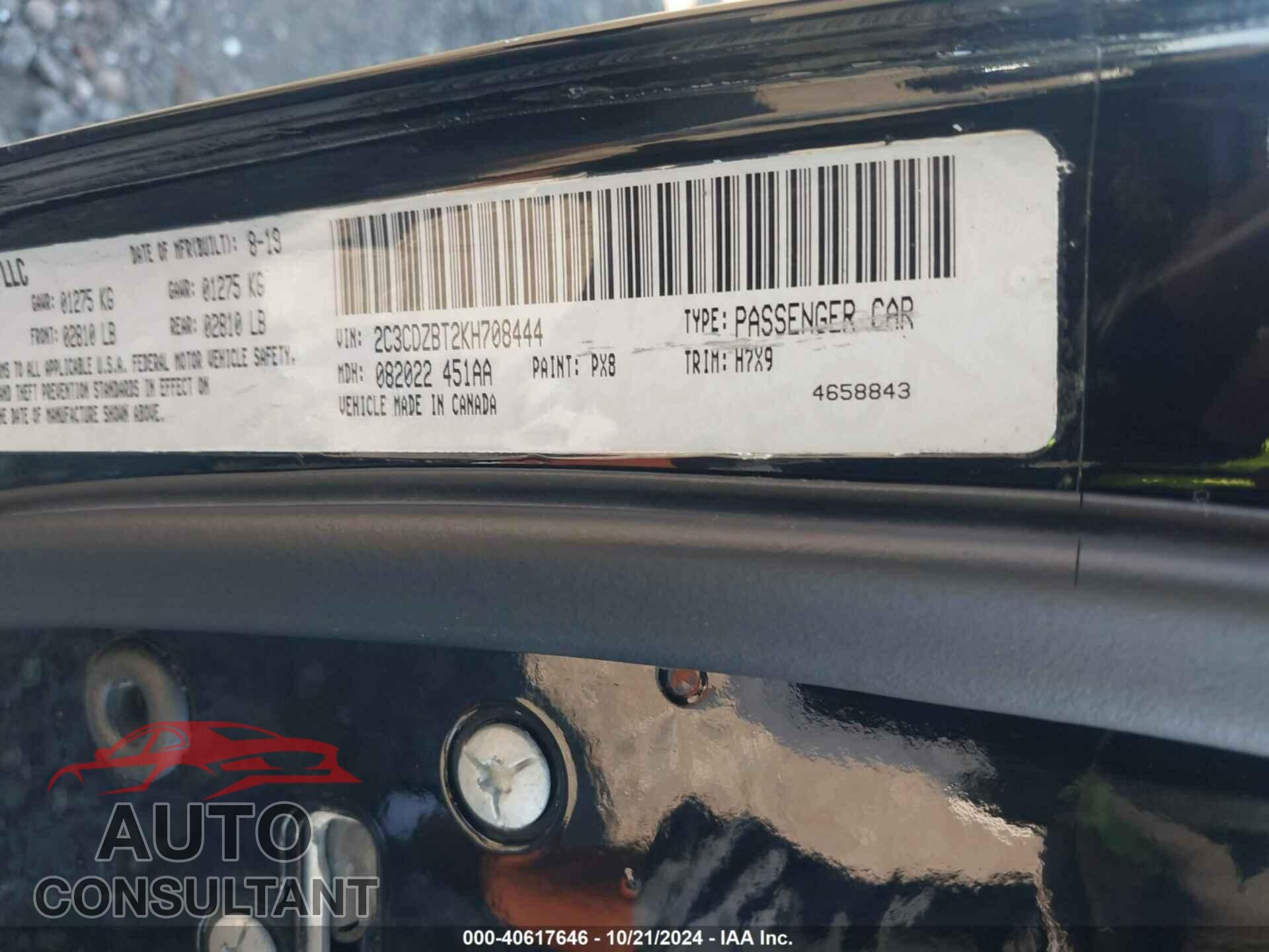 DODGE CHALLENGER 2019 - 2C3CDZBT2KH708444