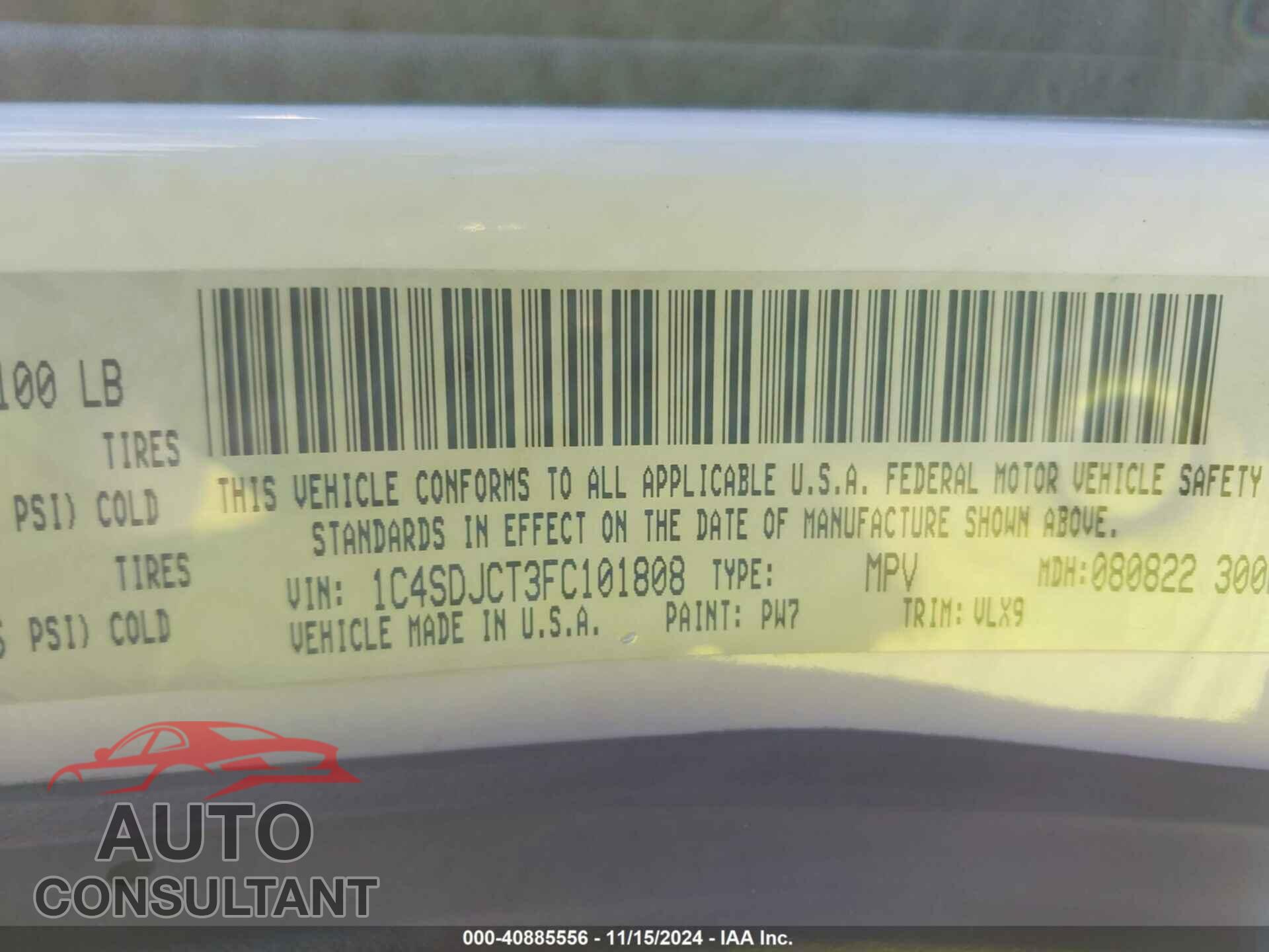 DODGE DURANGO 2015 - 1C4SDJCT3FC101808