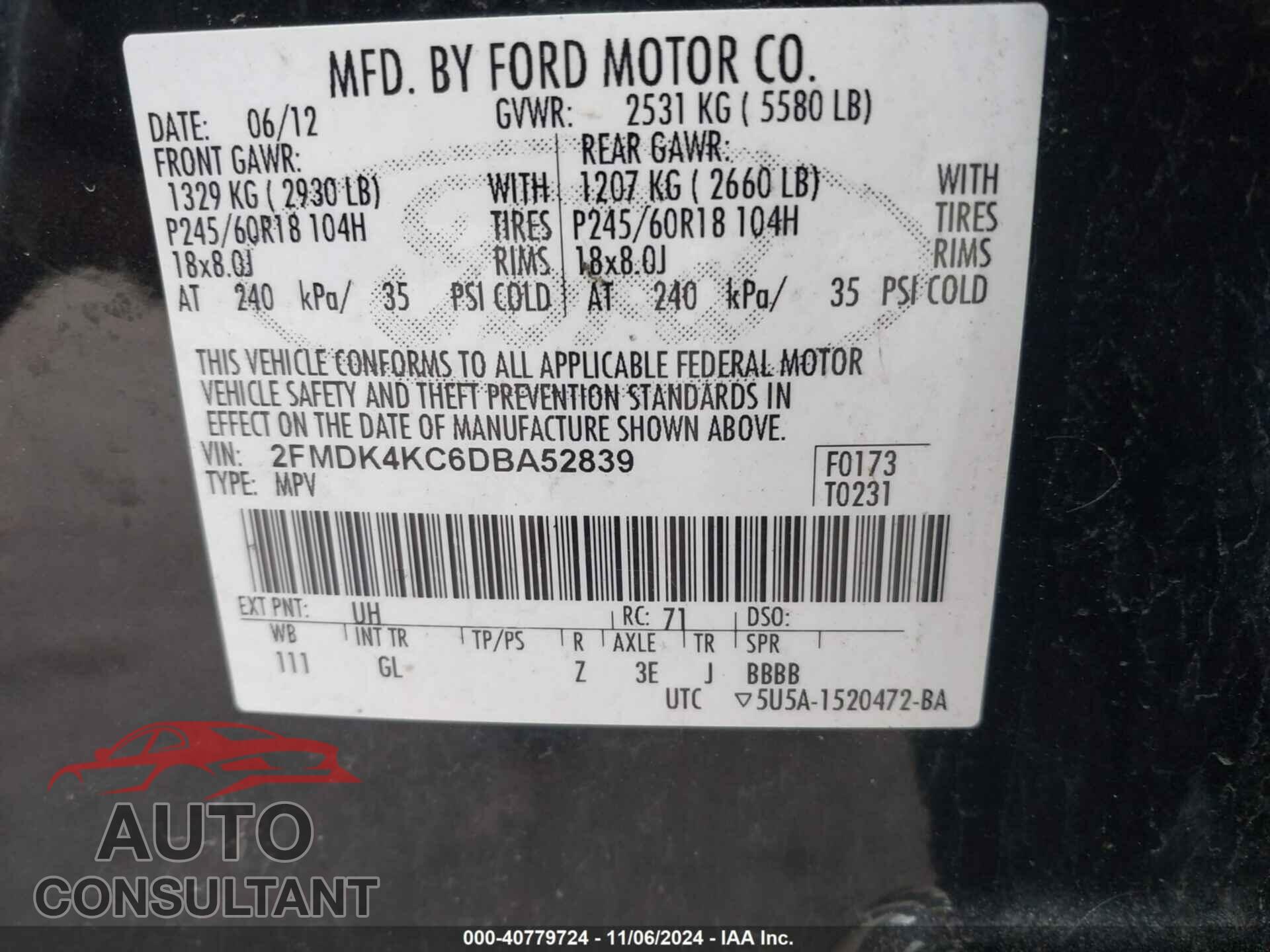 FORD EDGE 2013 - 2FMDK4KC6DBA52839