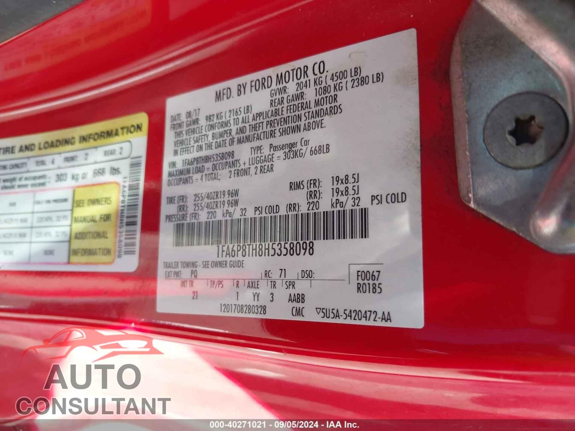FORD MUSTANG 2017 - 1FA6P8TH8H5358098