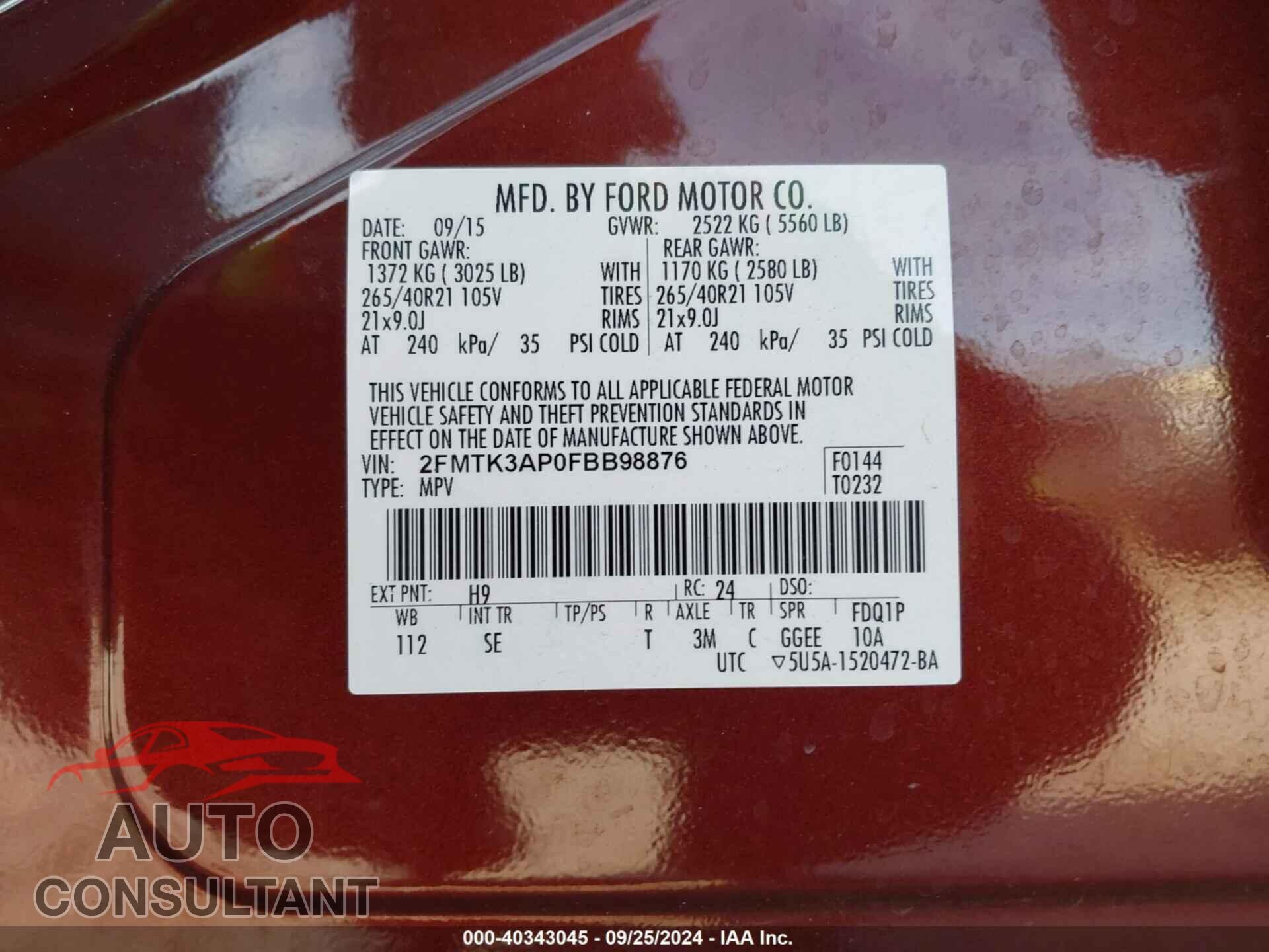 FORD EDGE 2015 - 2FMTK3AP0FBB98876