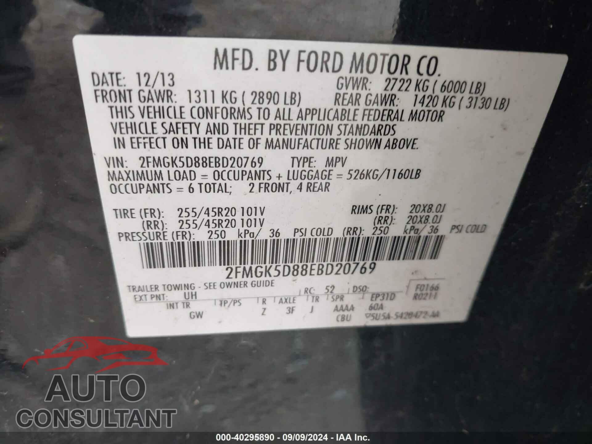 FORD FLEX 2014 - 2FMGK5D88EBD20769
