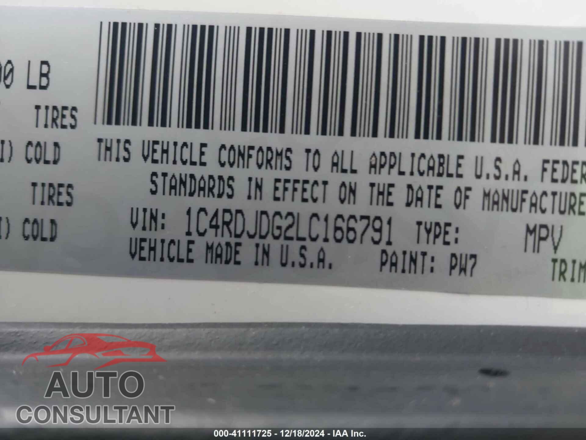 DODGE DURANGO 2020 - 1C4RDJDG2LC166791