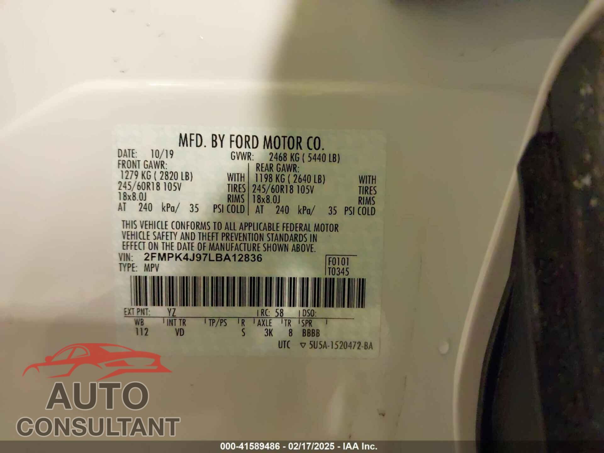 FORD EDGE 2020 - 2FMPK4J97LBA12836