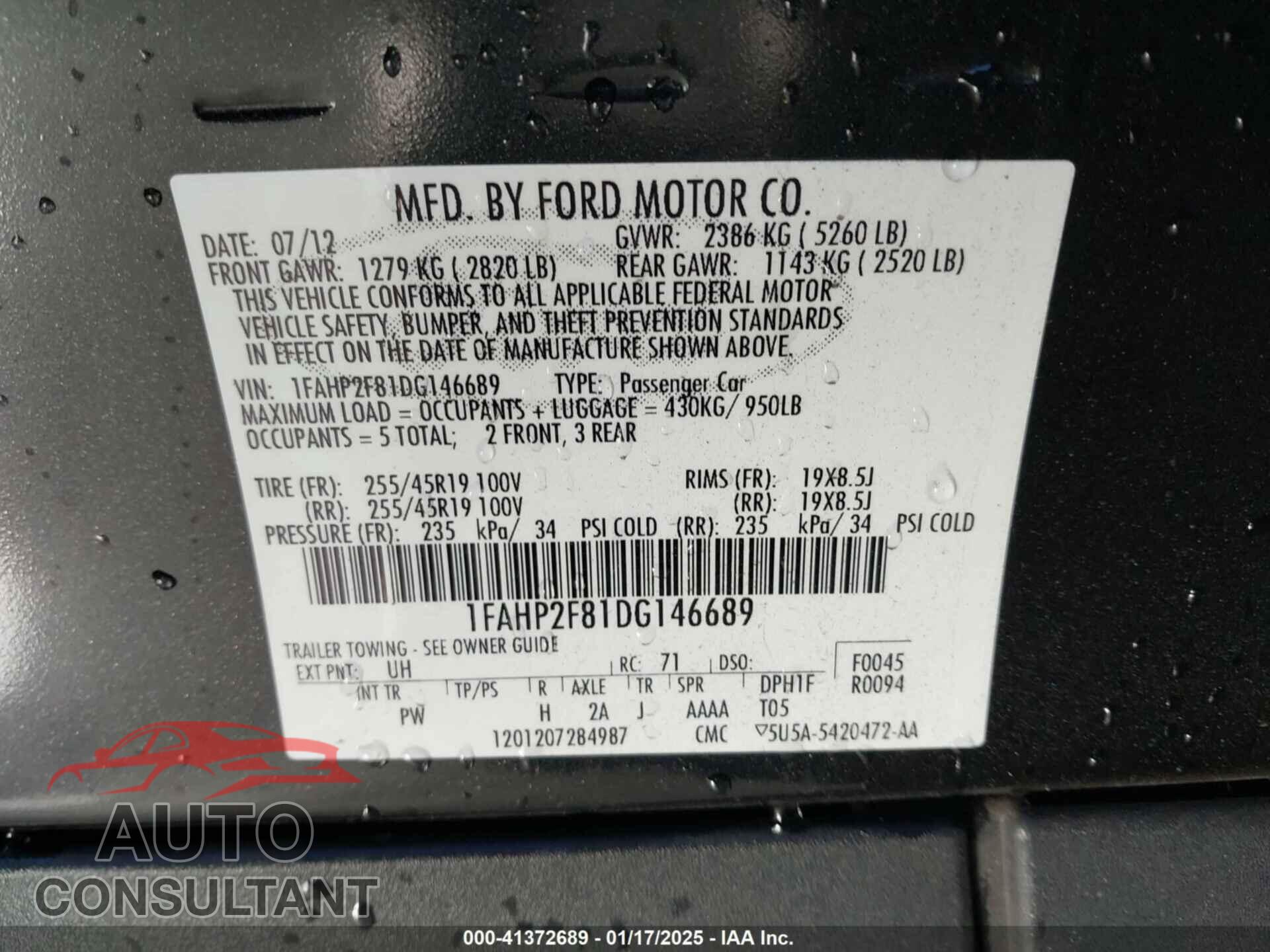 FORD TAURUS 2013 - 1FAHP2F81DG146689