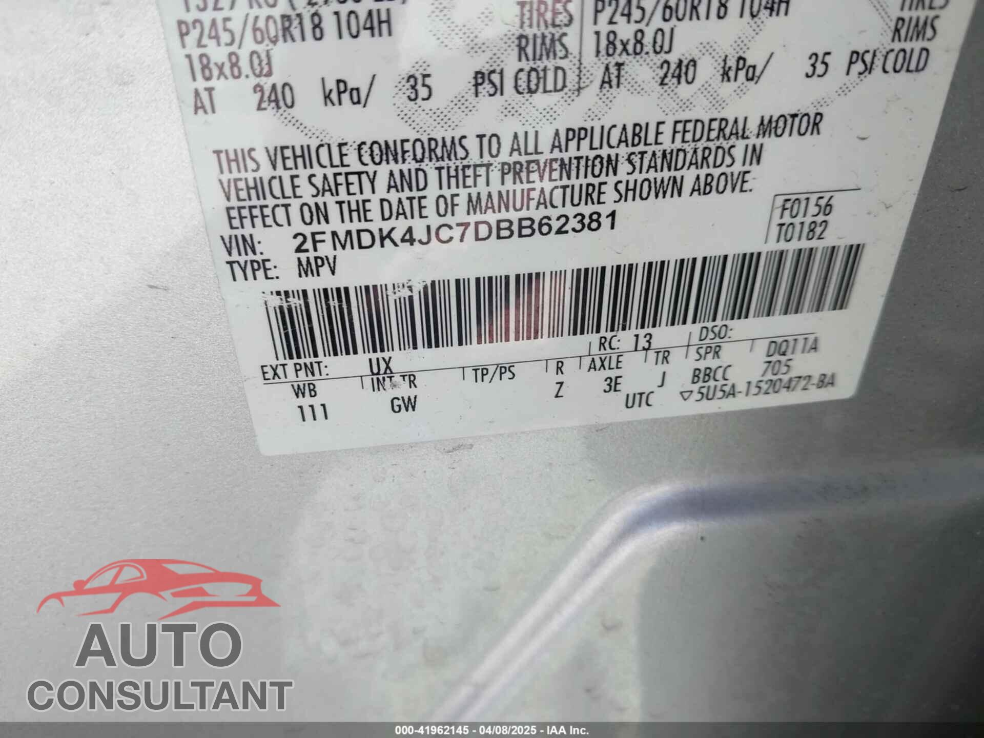 FORD EDGE 2013 - 2FMDK4JC7DBB62381