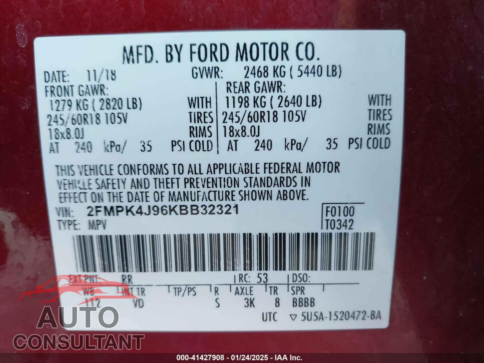 FORD EDGE 2019 - 2FMPK4J96KBB32321
