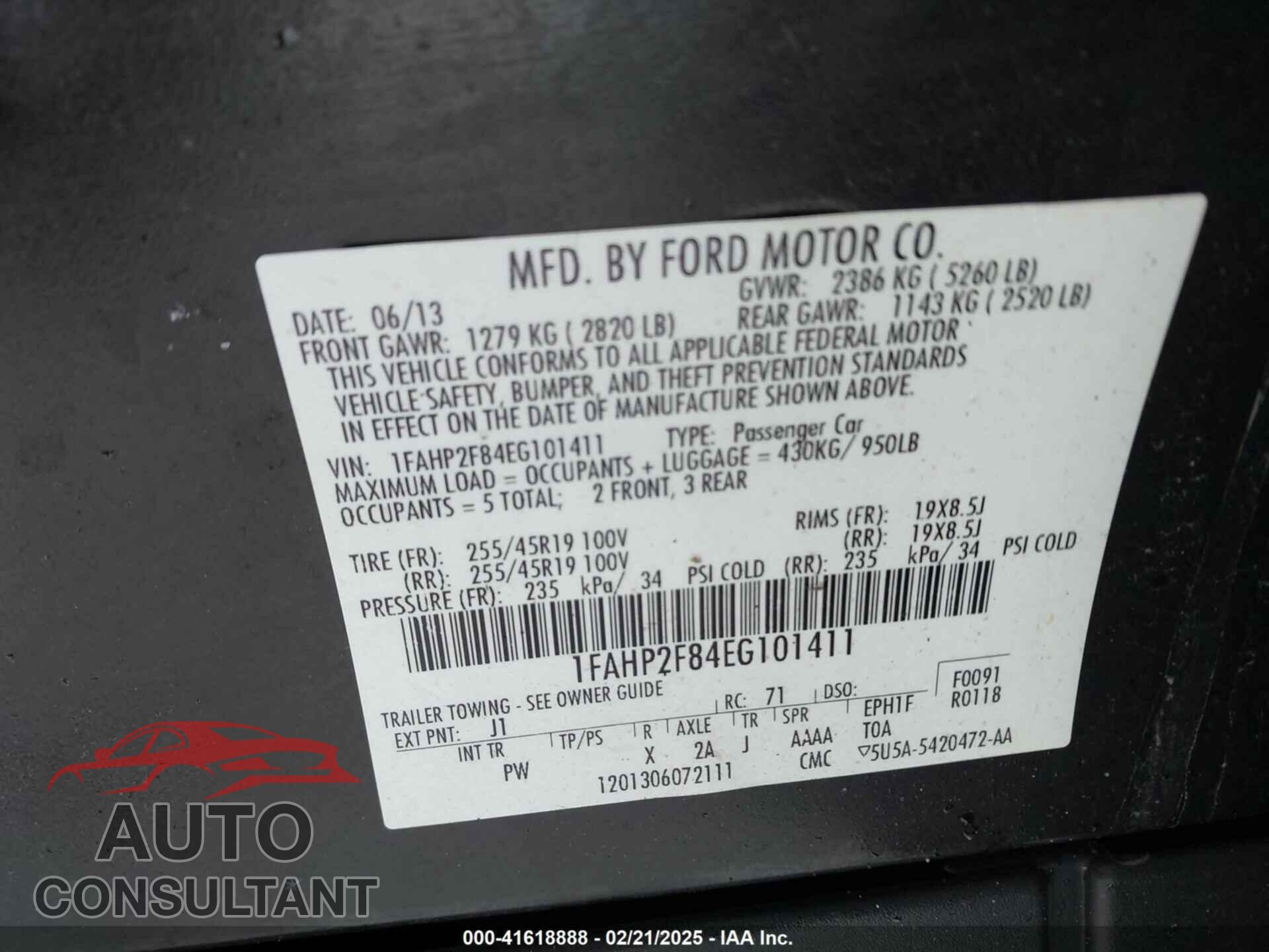FORD TAURUS 2014 - 1FAHP2F84EG101411