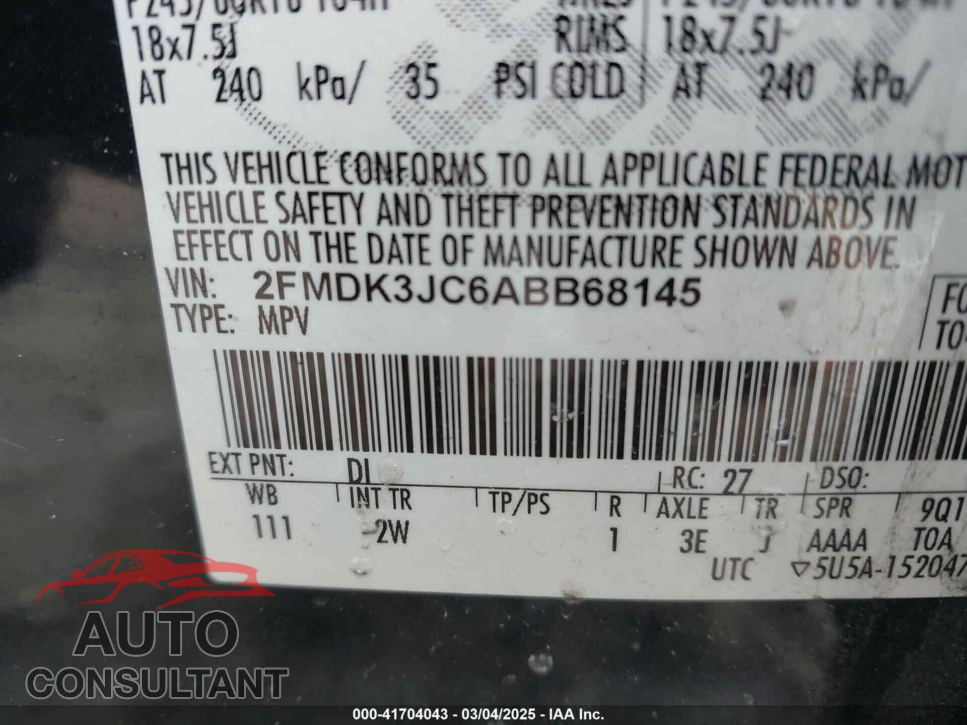 FORD EDGE 2010 - 2FMDK3JC6ABB68145