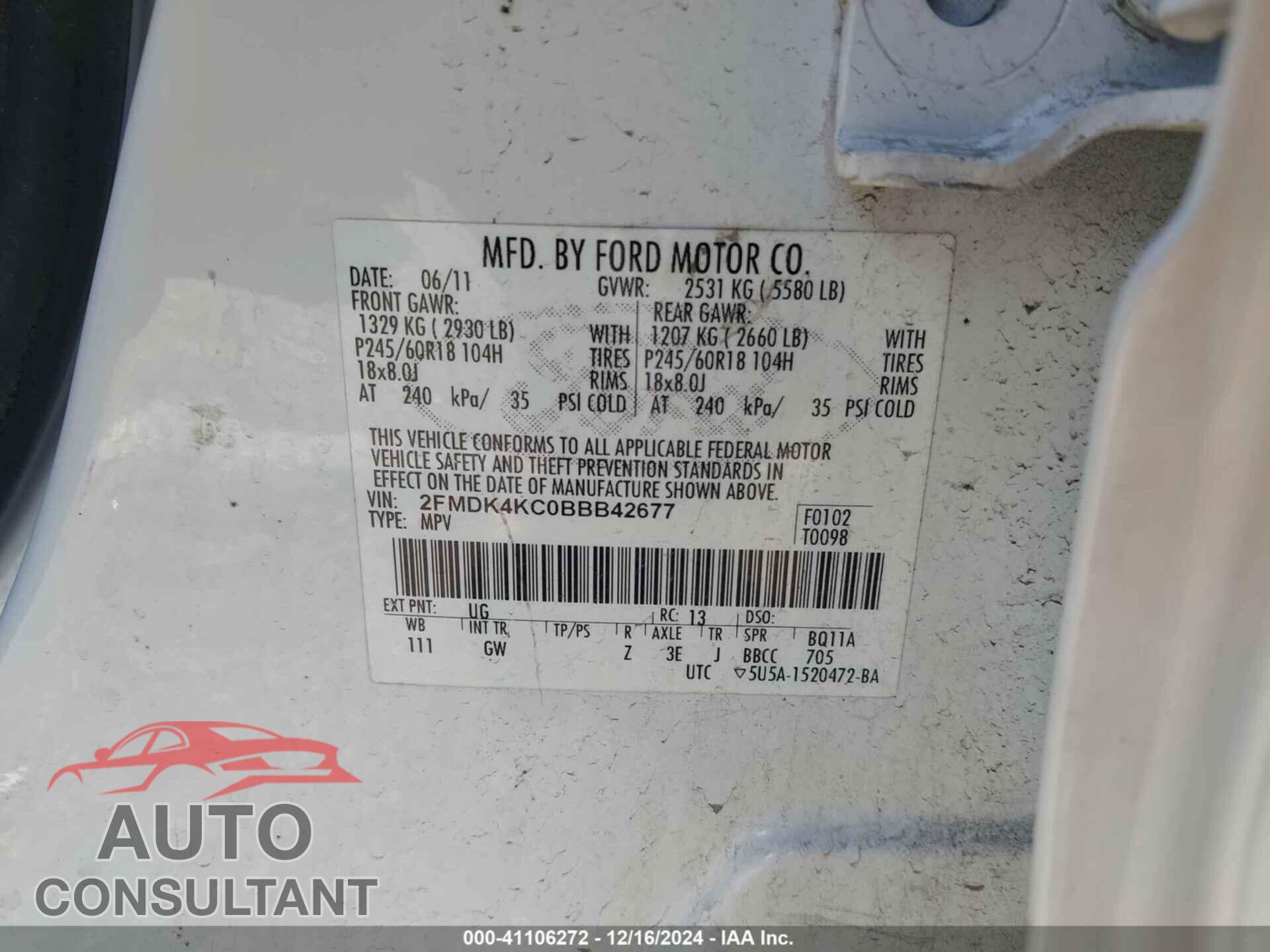FORD EDGE 2011 - 2FMDK4KC0BBB42677