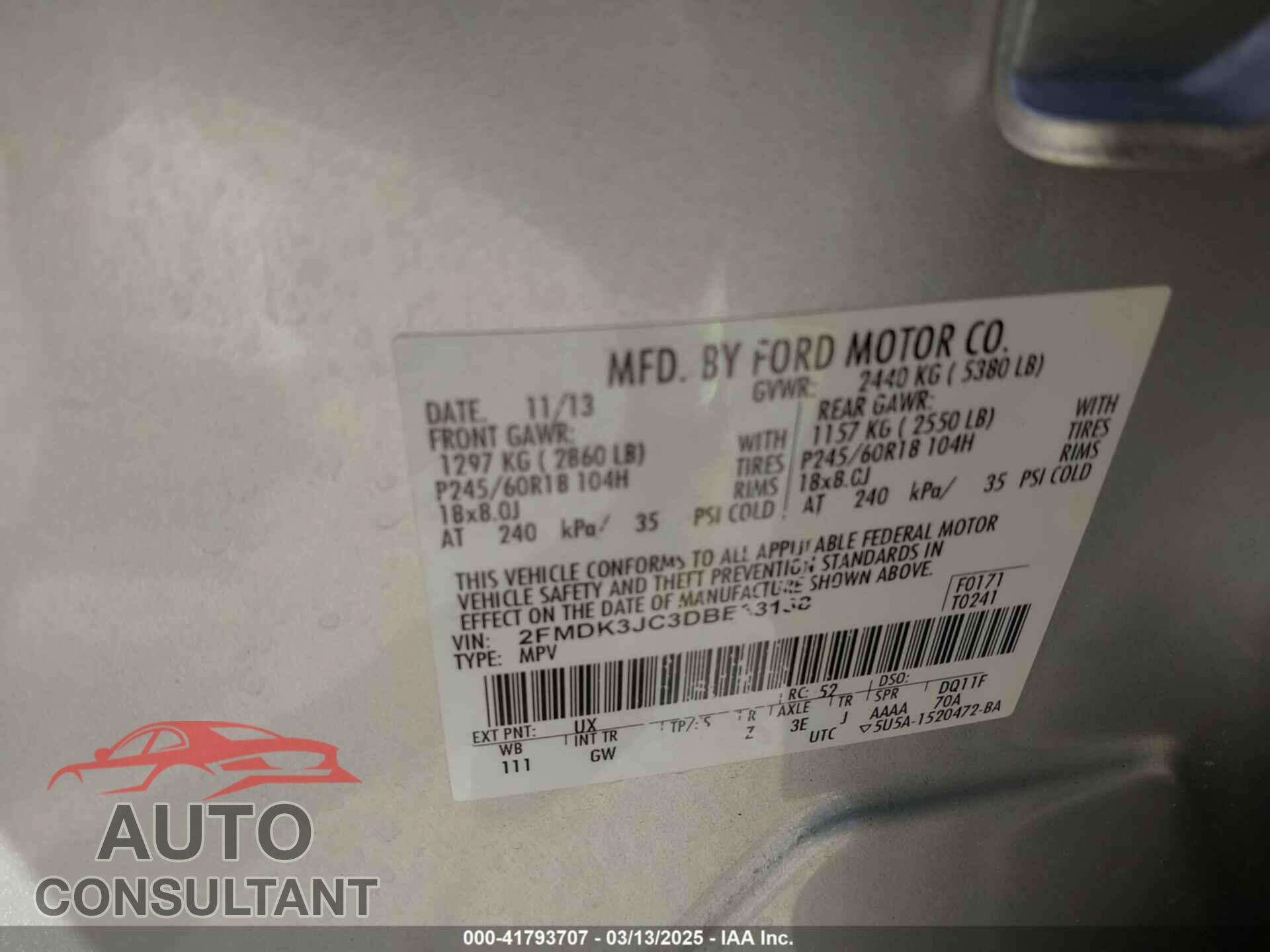 FORD EDGE 2013 - 2FMDK3JC3DBE33138