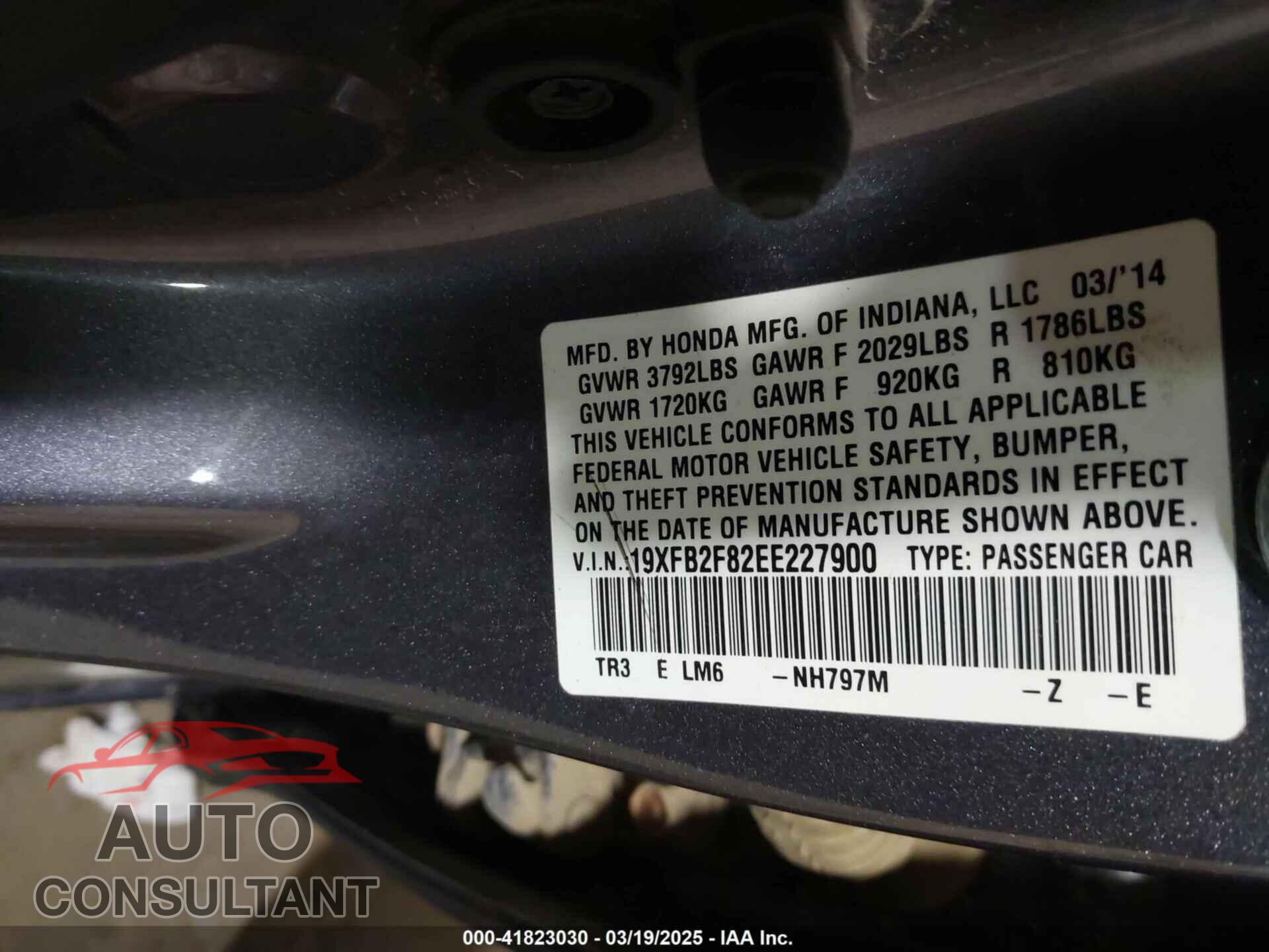 HONDA CIVIC 2014 - 19XFB2F82EE227900