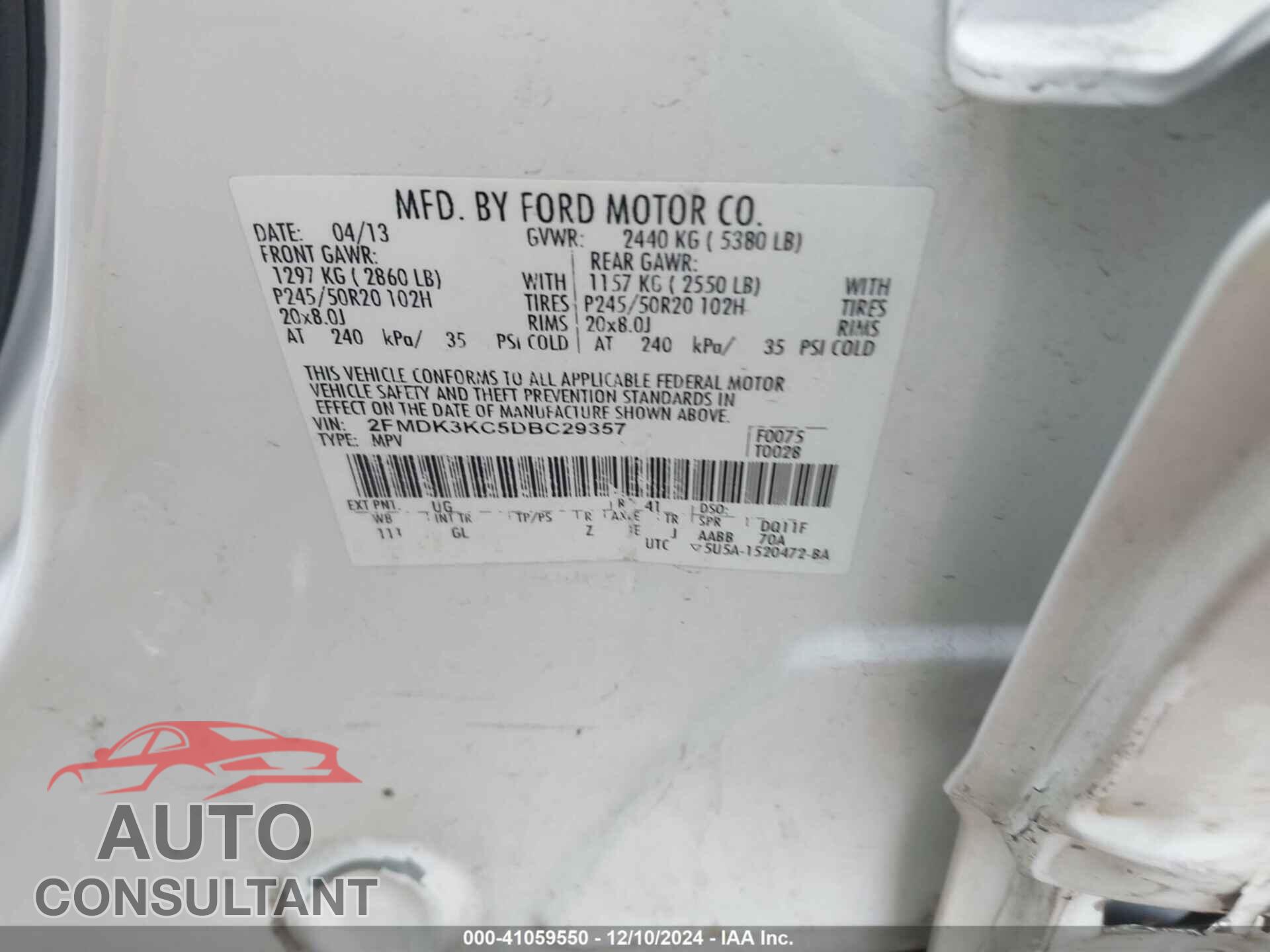 FORD EDGE 2013 - 2FMDK3KC5DBC29357