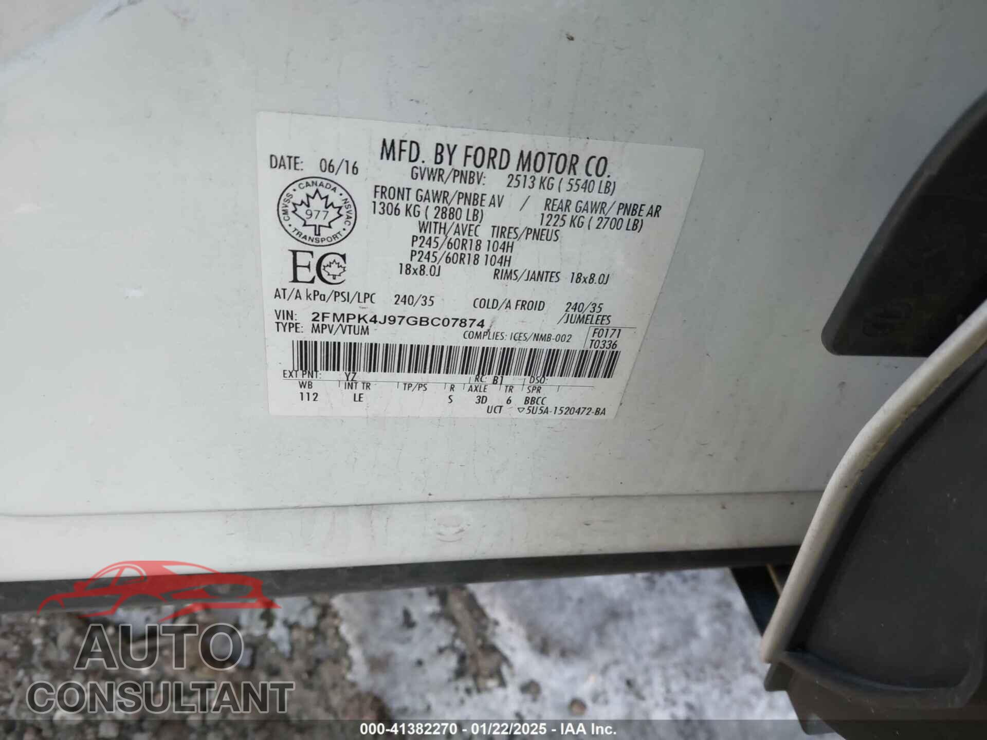 FORD EDGE 2016 - 2FMPK4J97GBC07874