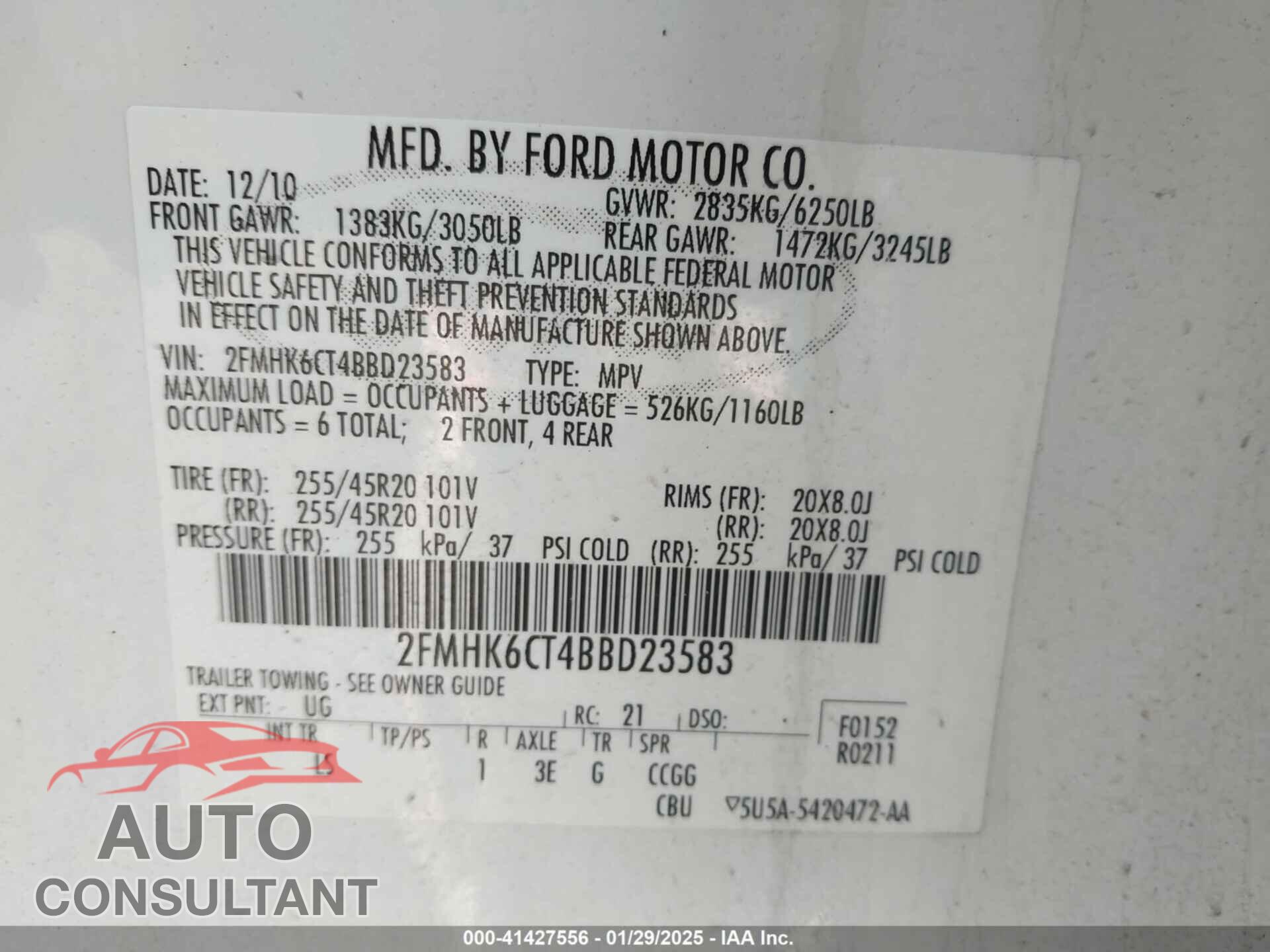 FORD FLEX 2011 - 2FMHK6CT4BBD23583