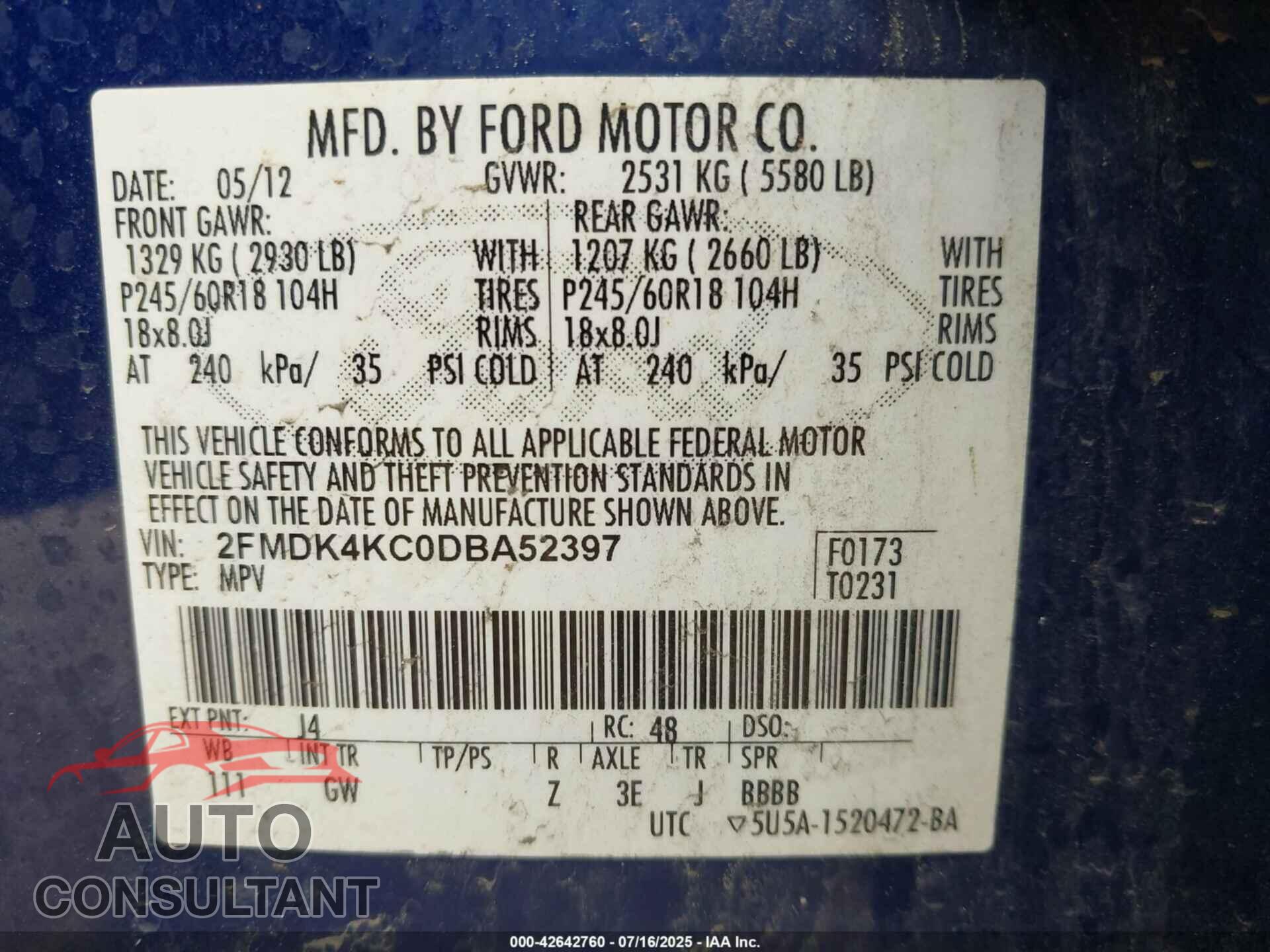FORD EDGE 2013 - 2FMDK4KC0DBA52397