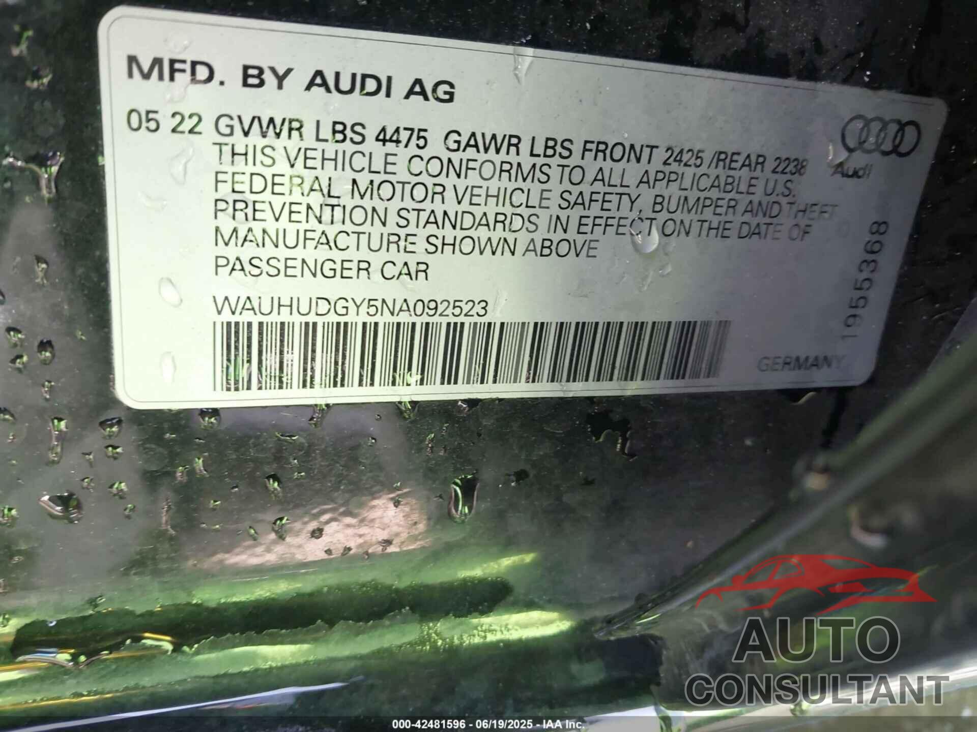 AUDI A3 2022 - WAUHUDGY5NA092523