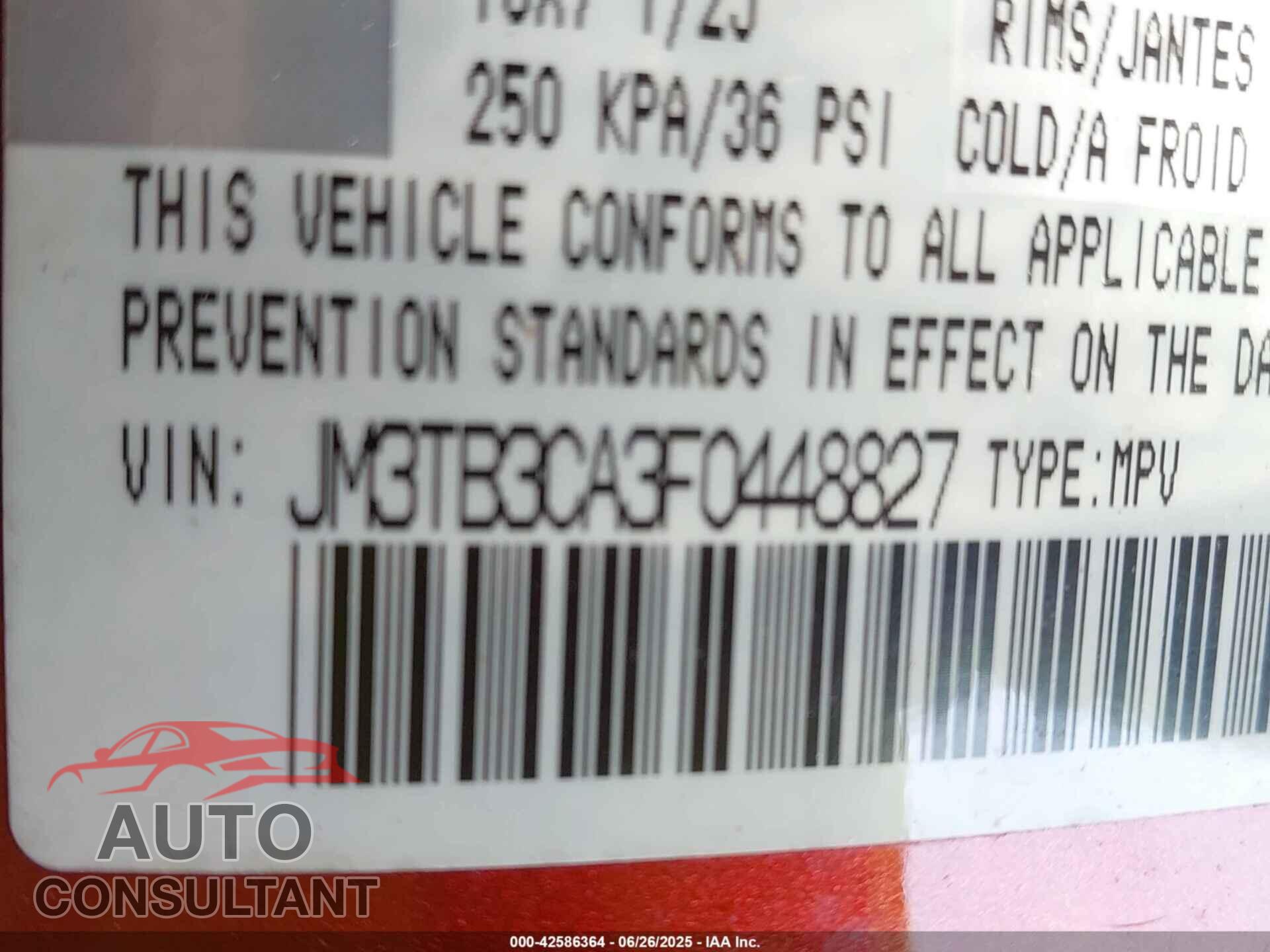 MAZDA CX-9 2015 - JM3TB3CA3F0448827