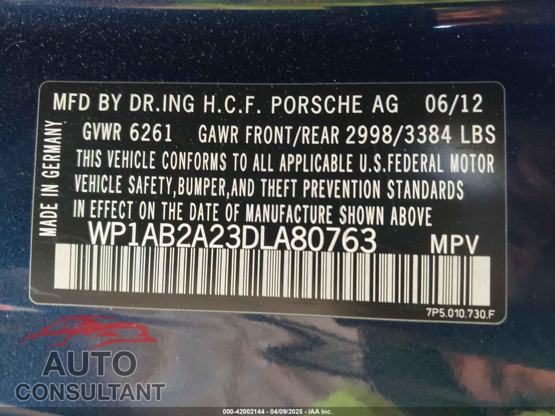 PORSCHE CAYENNE 2013 - WP1AB2A23DLA80763