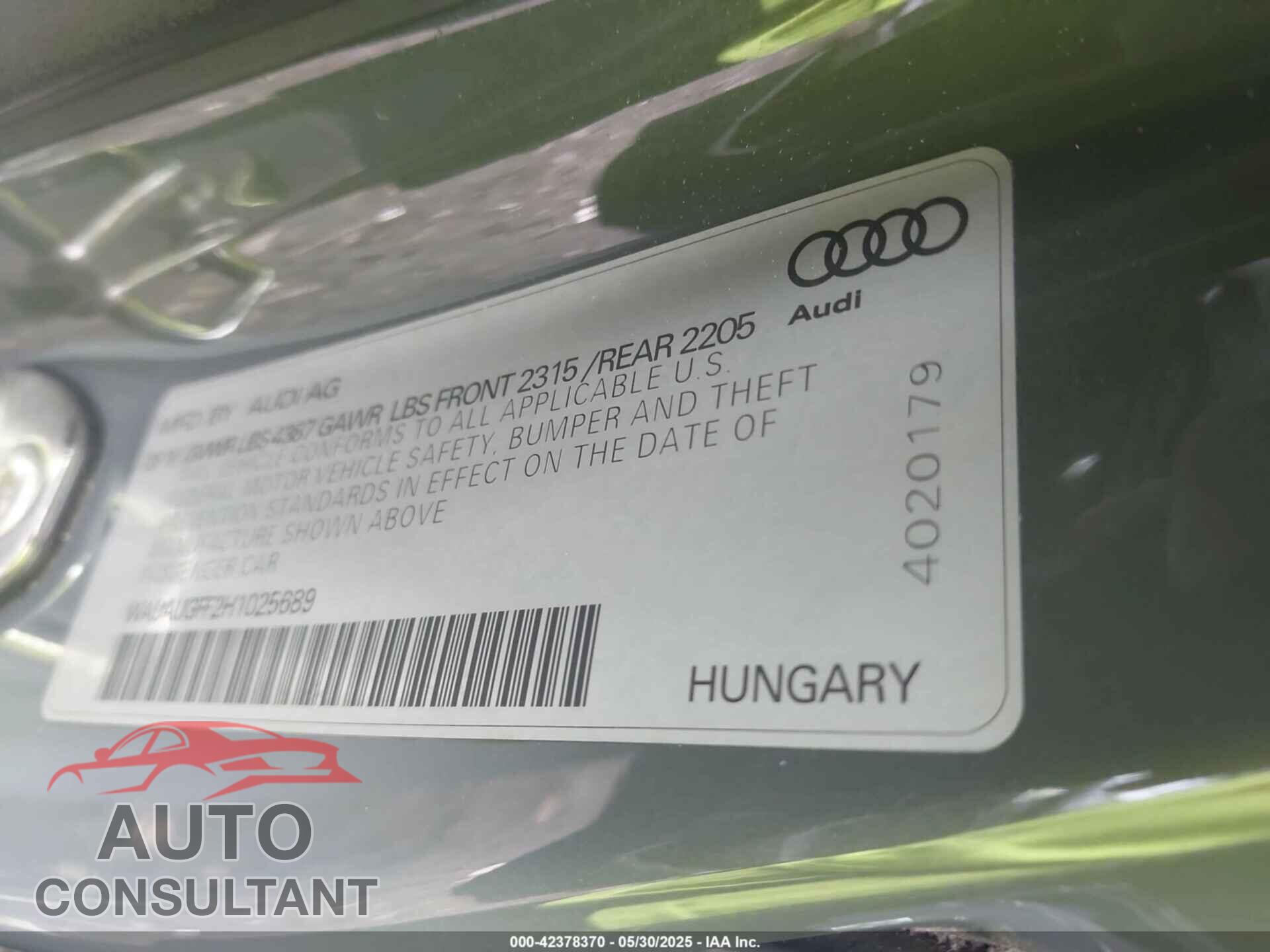 AUDI A3 2017 - WAUAUGFF2H1025689