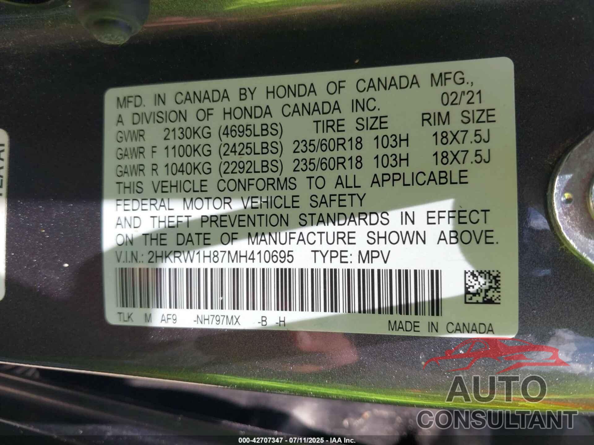 HONDA CR-V 2021 - 2HKRW1H87MH410695