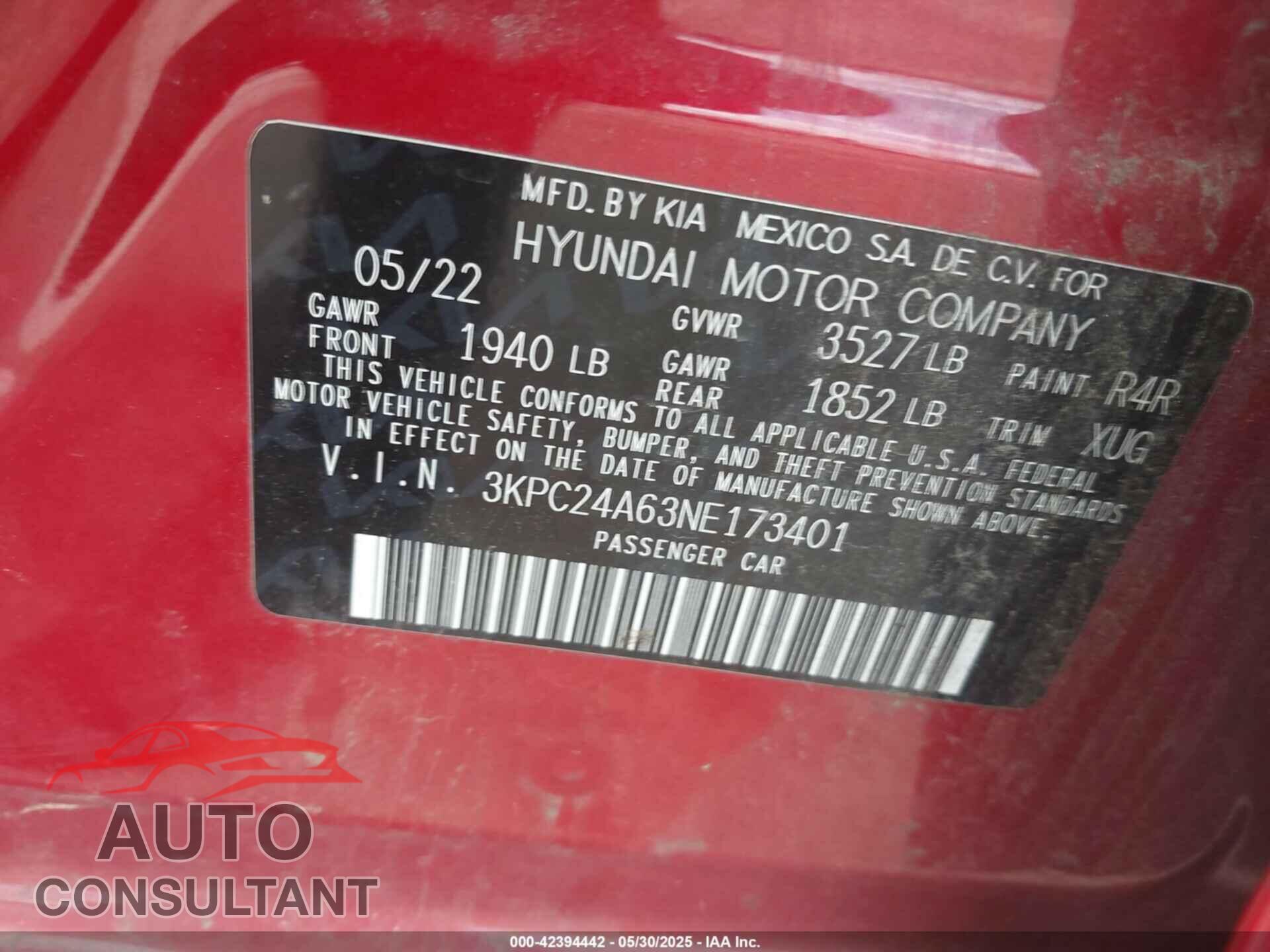 HYUNDAI ACCENT 2022 - 3KPC24A63NE173401