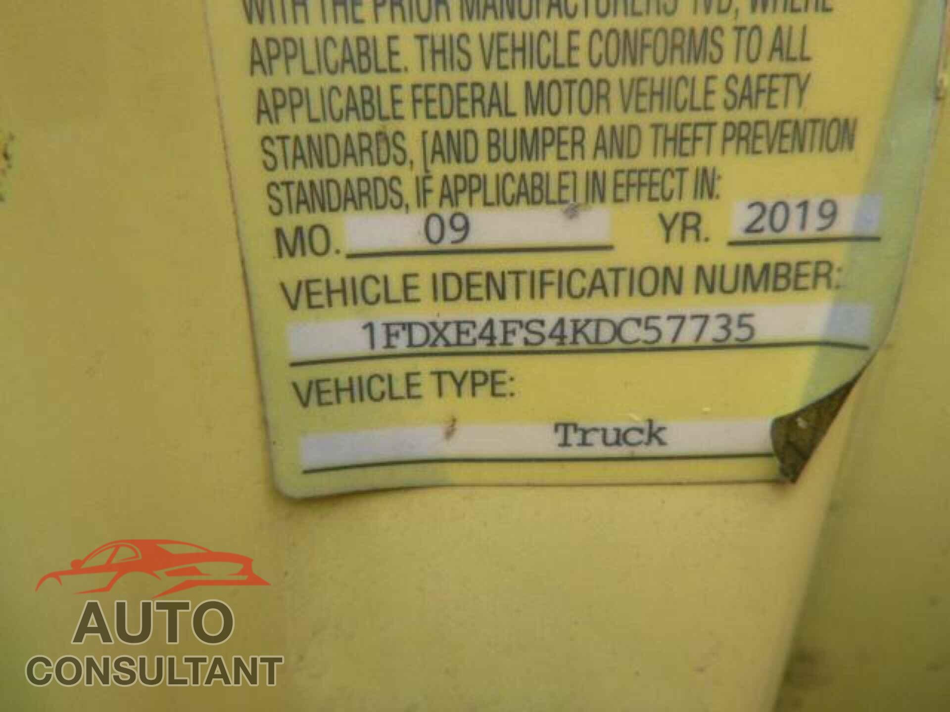FORD E-450 CUTAWAY 2019 - 1FDXE4FS4KDC57735