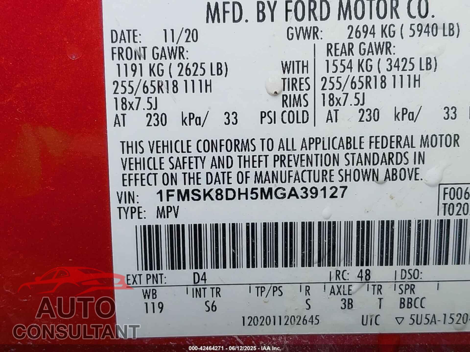 FORD EXPLORER 2021 - 1FMSK8DH5MGA39127