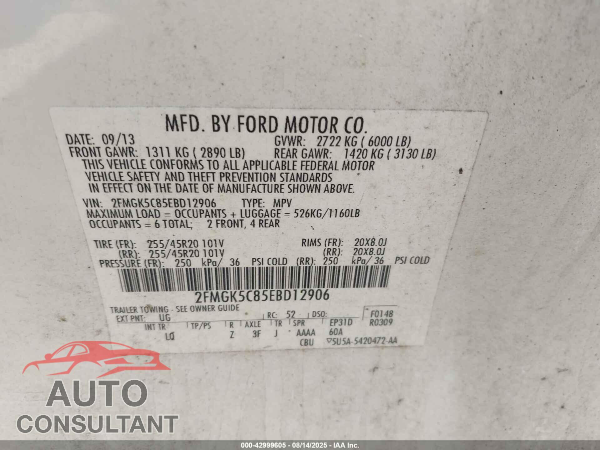 FORD FLEX 2014 - 2FMGK5C85EBD12906