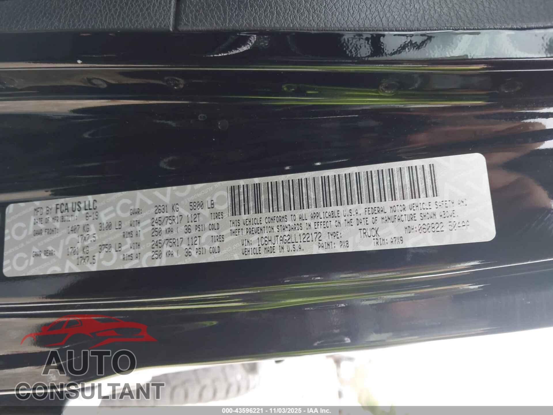 JEEP GLADIATOR 2020 - 1C6HJTAG2LL122172