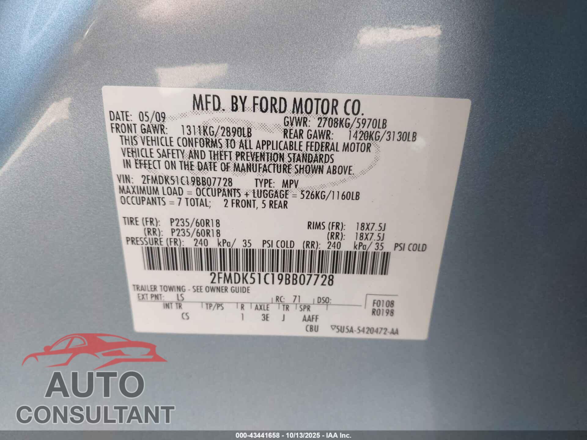 FORD FLEX 2009 - 2FMDK51C19BB07728