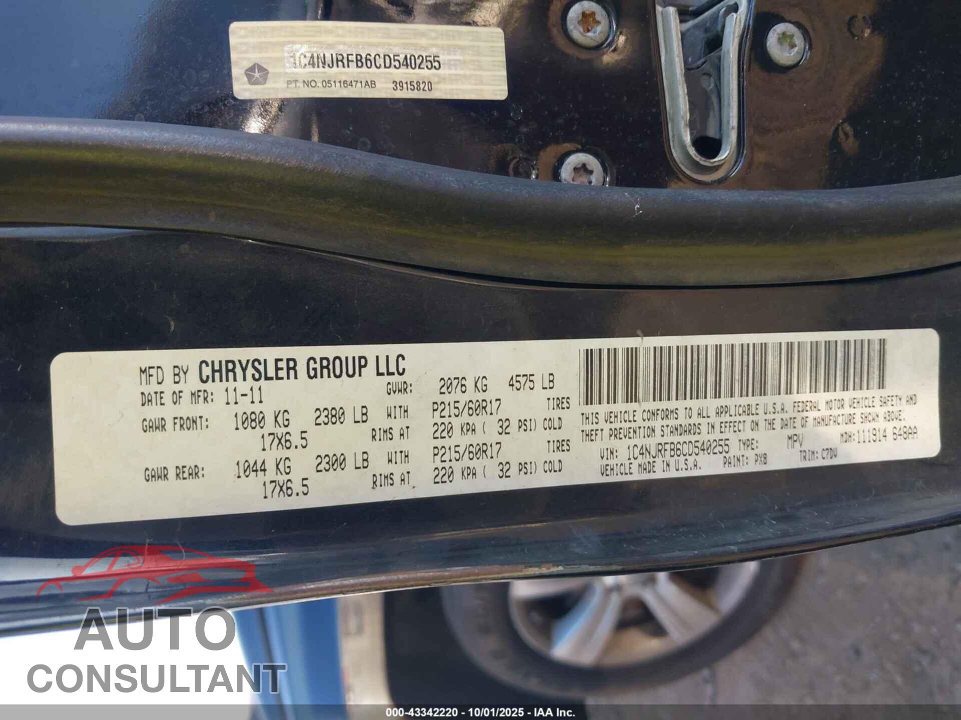 JEEP PATRIOT 2012 - 1C4NJRFB6CD540255