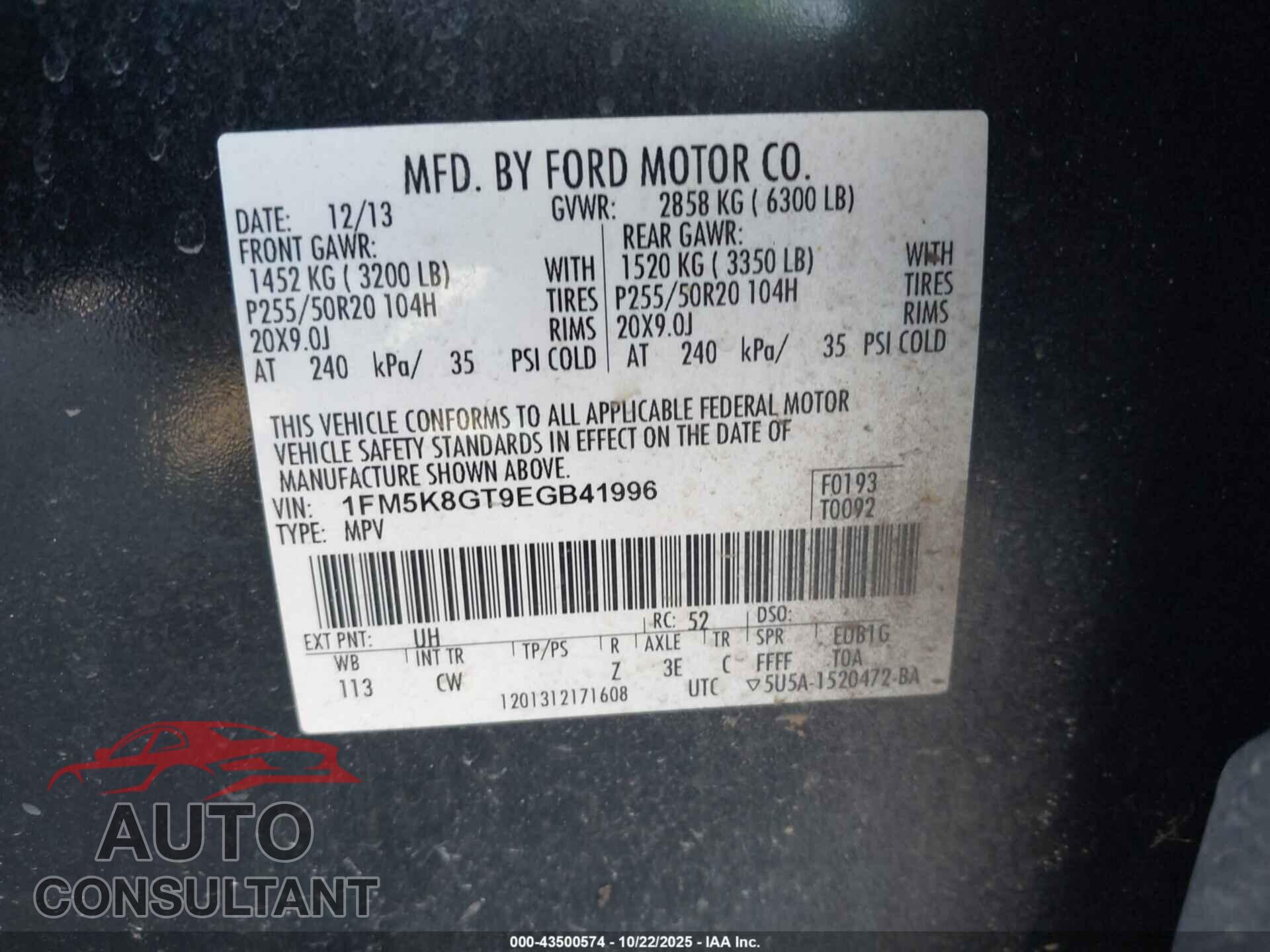 FORD EXPLORER 2014 - 1FM5K8GT9EGB41996