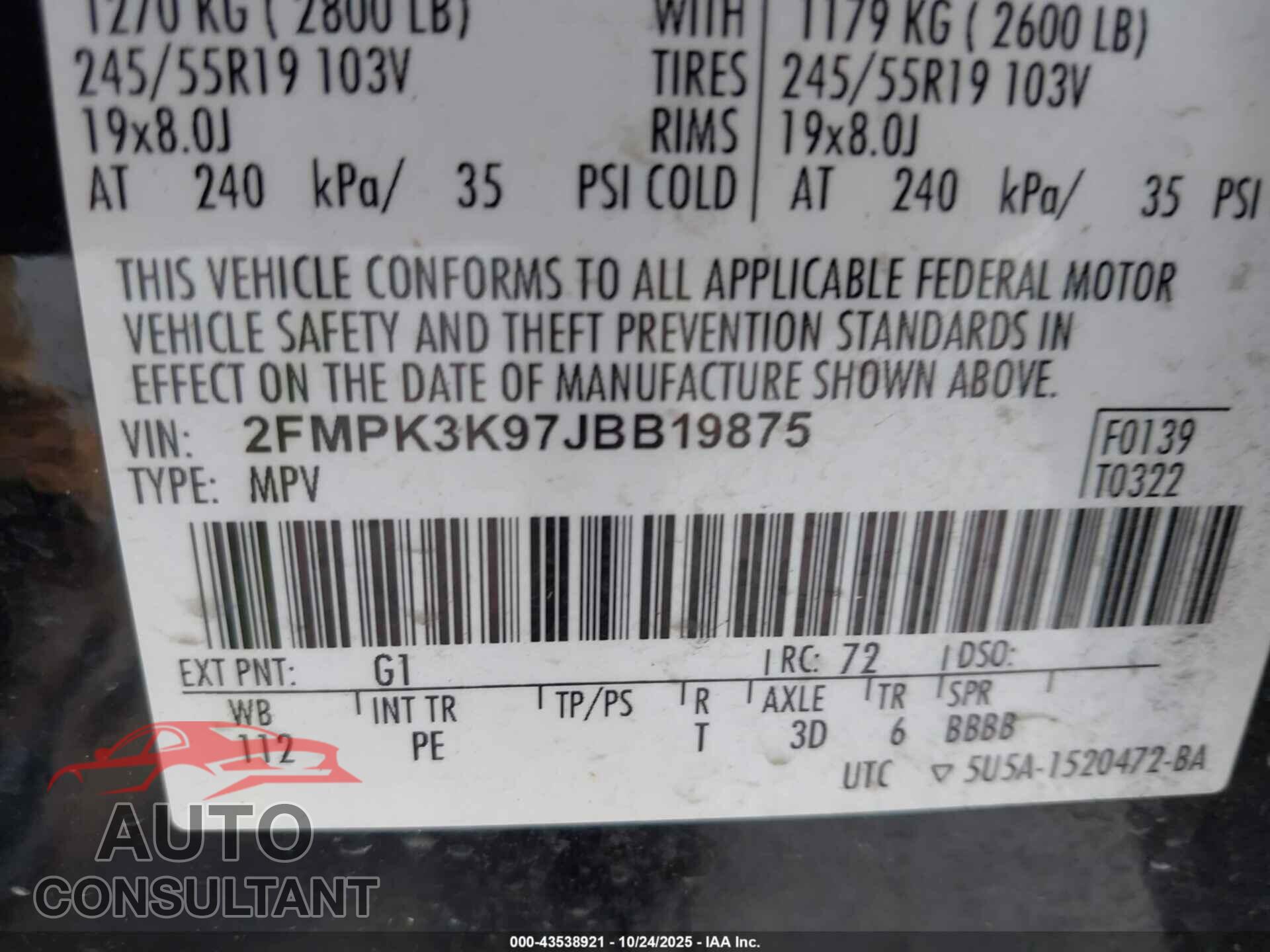 FORD EDGE 2018 - 2FMPK3K97JBB19875